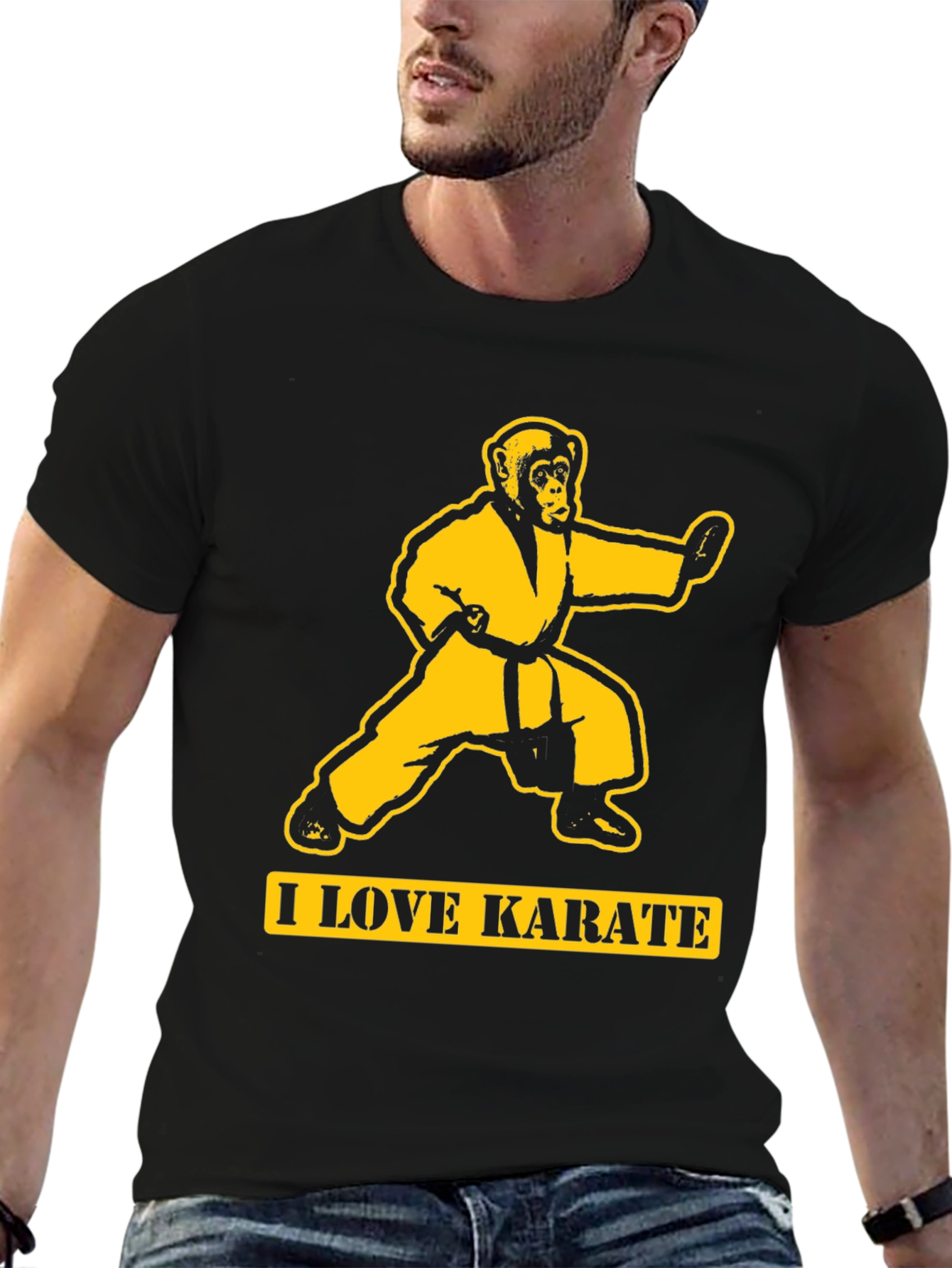 Black Karate Monkey T-Shirt - Black Cotton Tee view 6