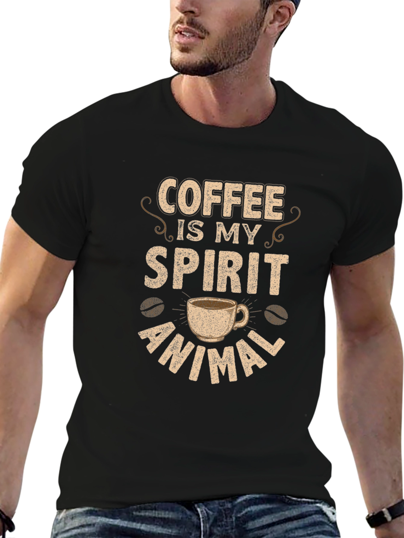 Black Coffee Is My Spirit Animal Black T-Shirt view 6
