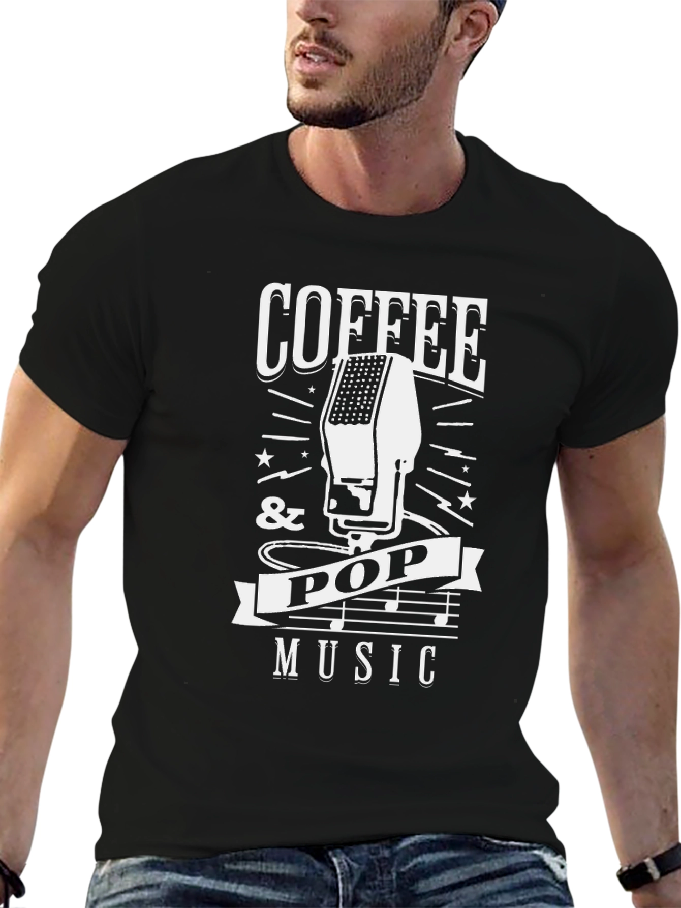 Black Coffee & Pop Music T-Shirt - Black Graphic Tee view 6