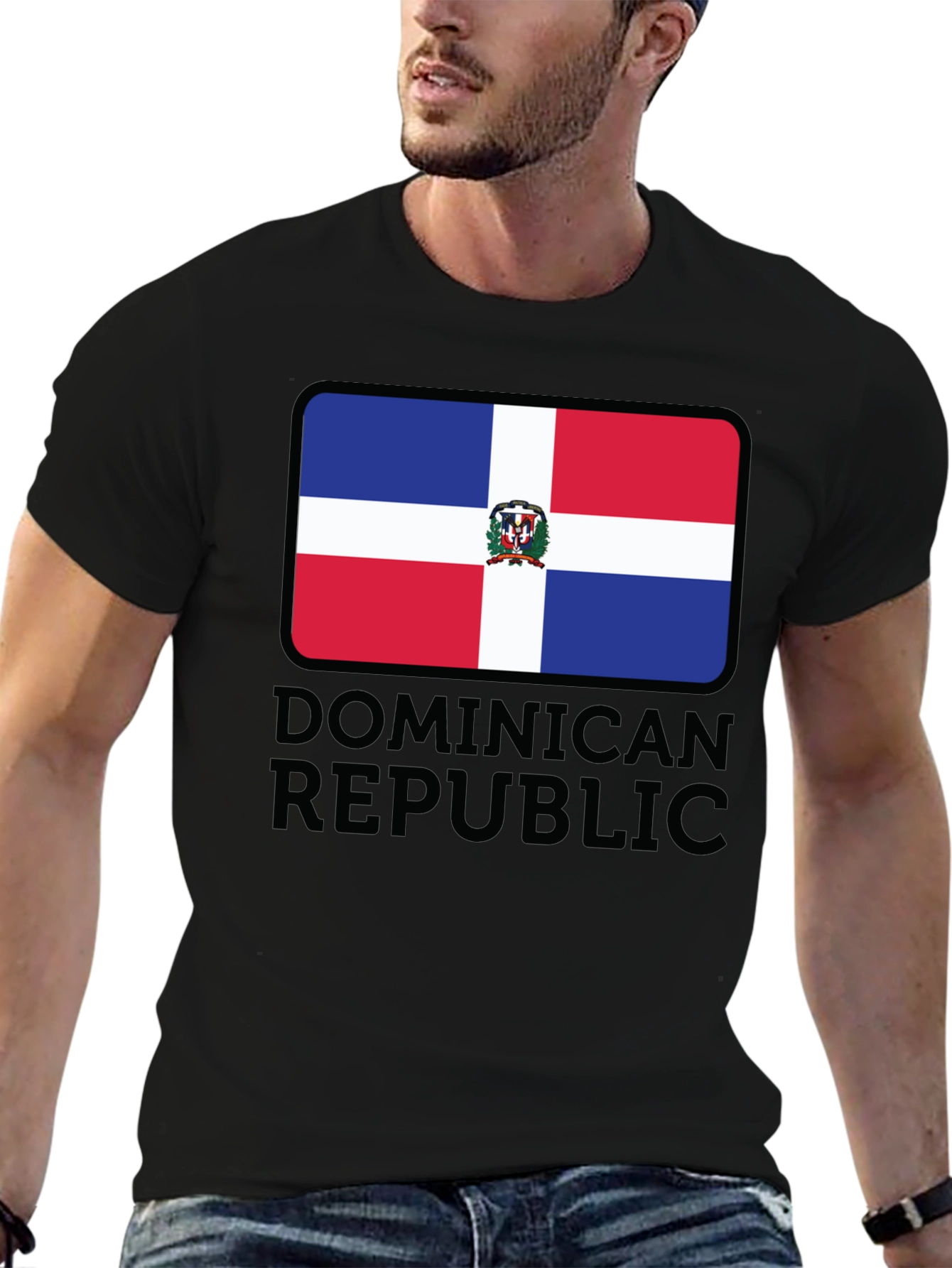 Black Dominican Republic Flag T-Shirt view 6