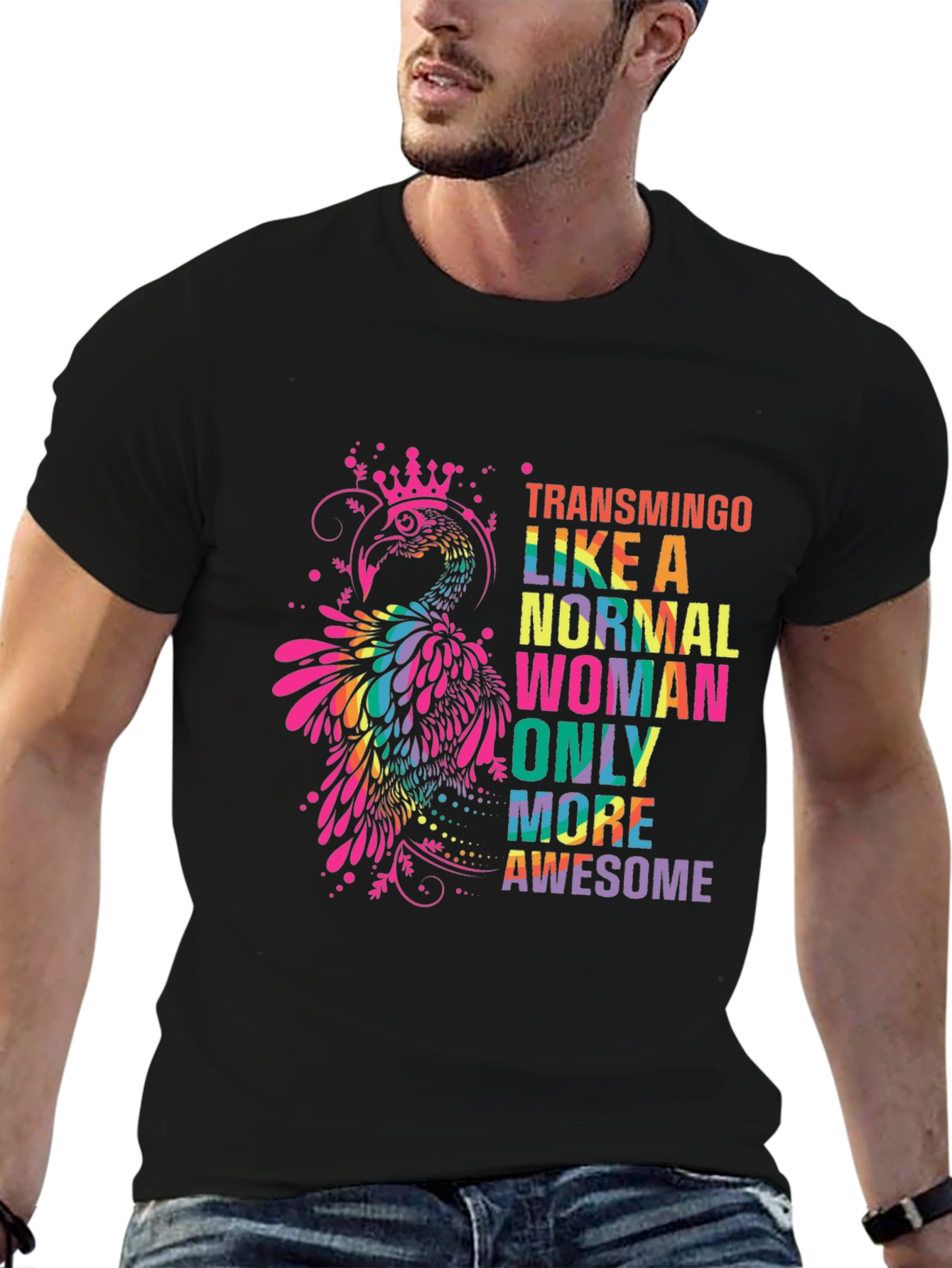 Black Transmingo Colorful Graphic T-Shirt view 6