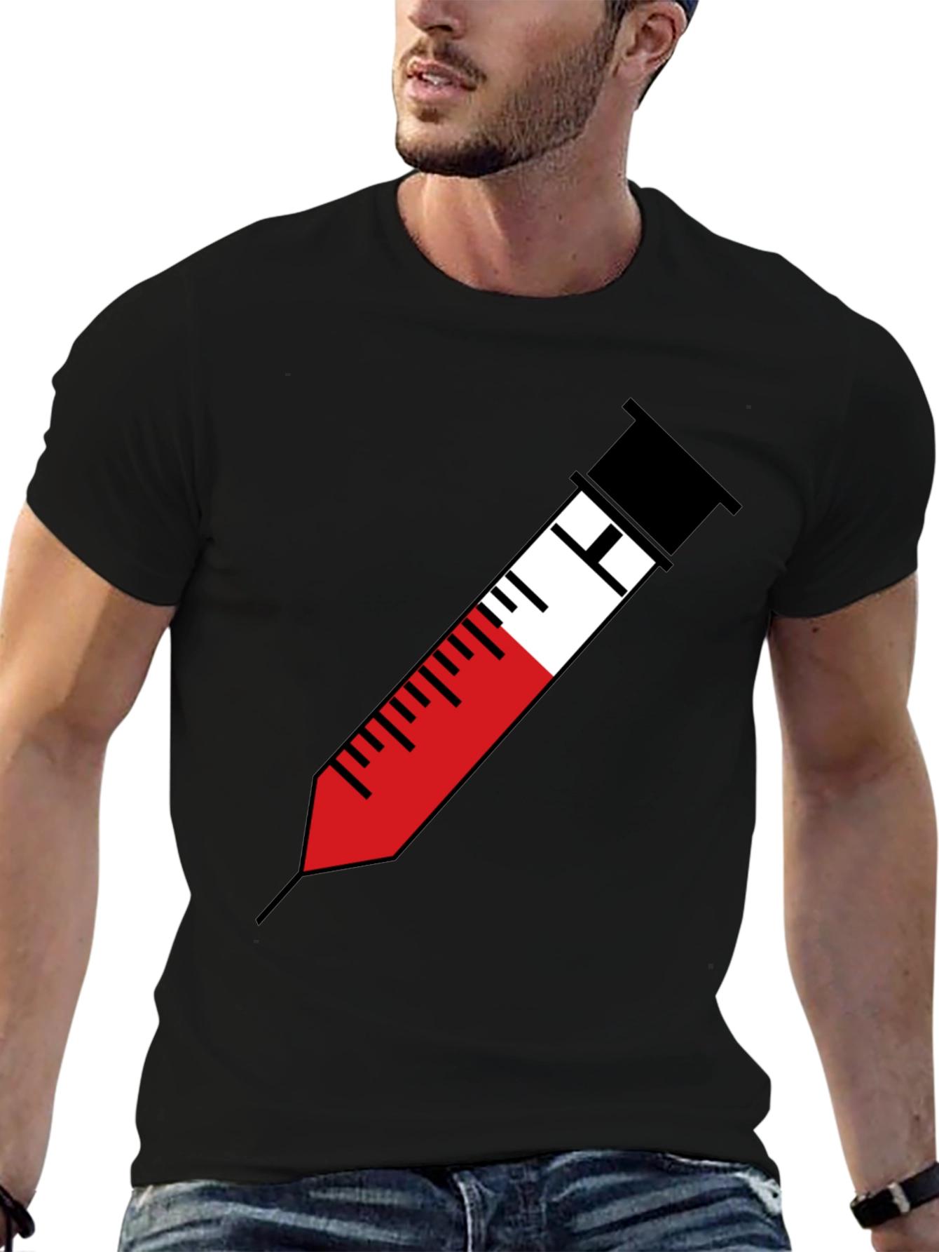 Black Syringe Graphic Tee - Bold Medical Humor T-Shirt view 6