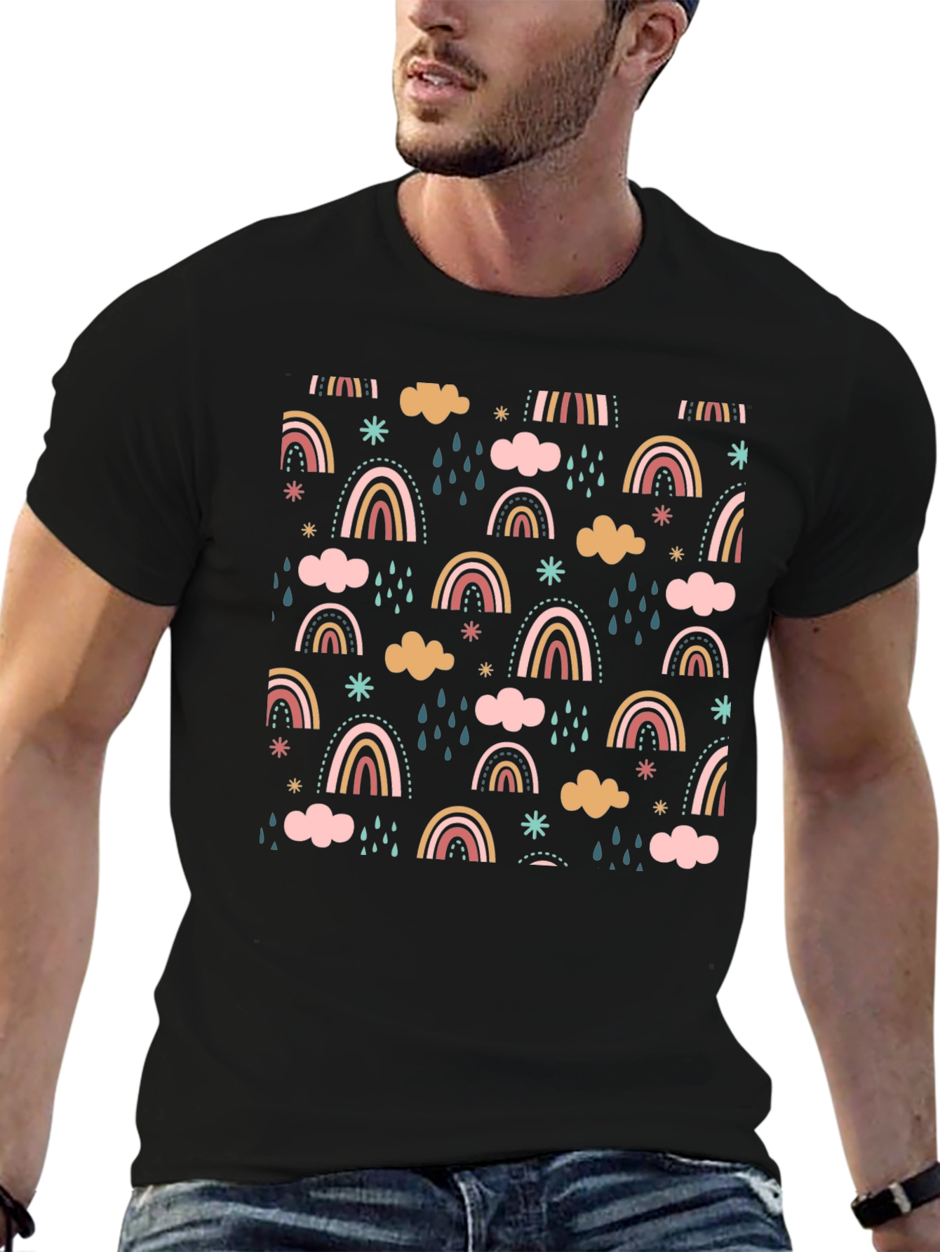 Black Rainbow Pattern Black T-Shirt view 6