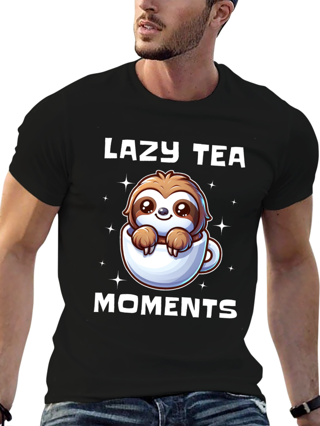 Black Lazy Tea Moments Sloth T-Shirt - Cute & Comfy view 6