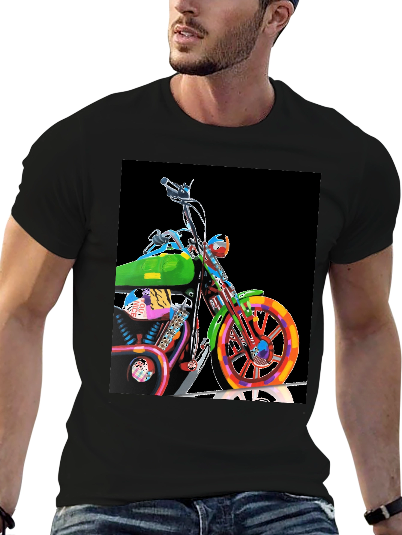 Black Colorful Motorcycle Graphic Tee - Black view 6