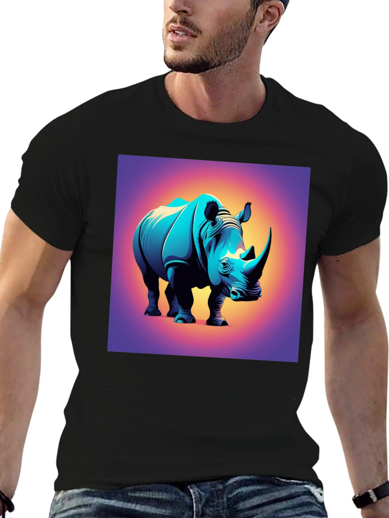 Black Rhino Graphic Tee - Bold Animal Print T-Shirt view 6
