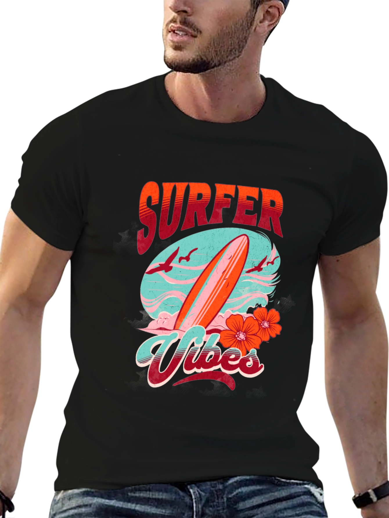 Black Surfer Vibes Graphic Tee - Black view 6