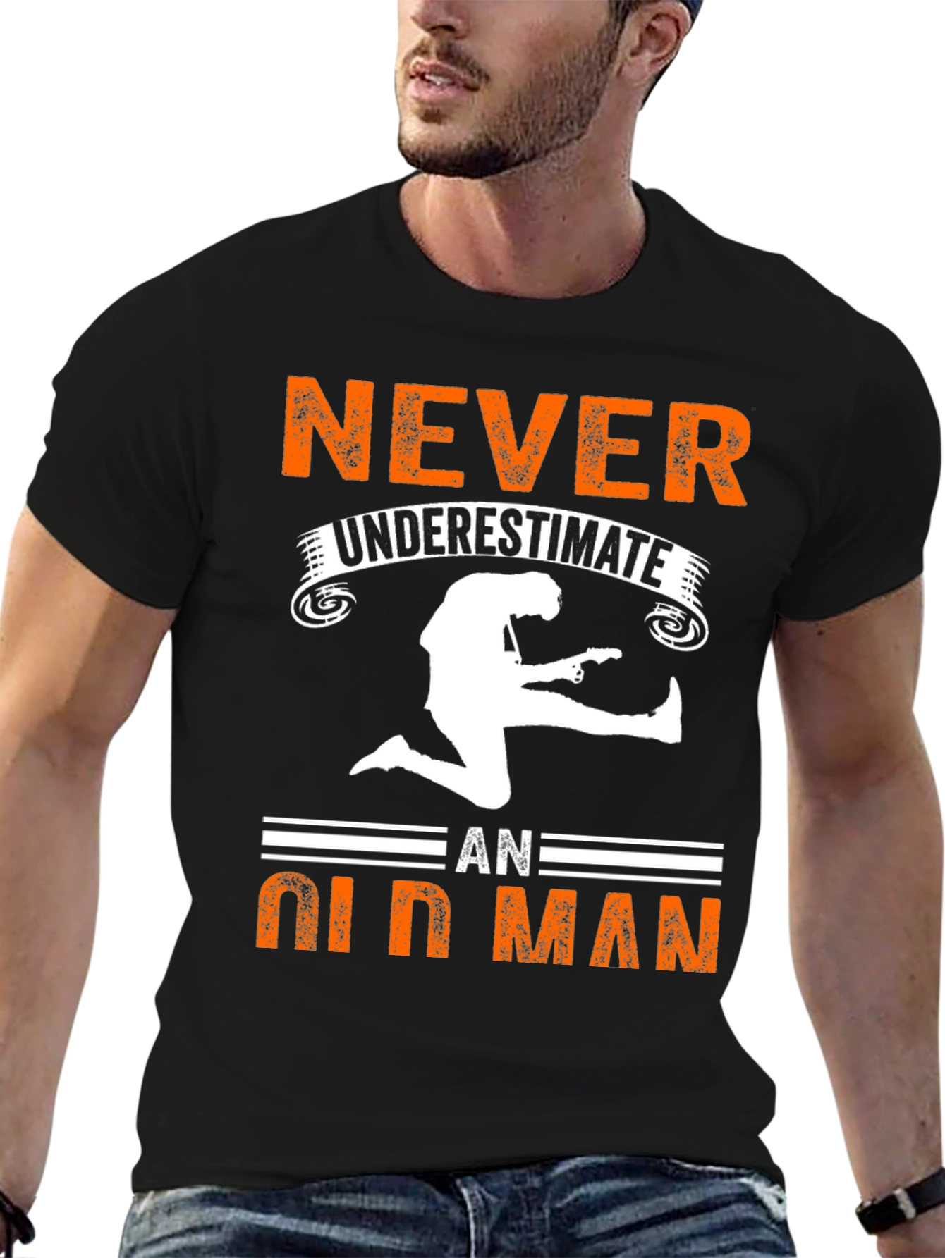 Black Never Underestimate Old Man Graphic Tee view 6