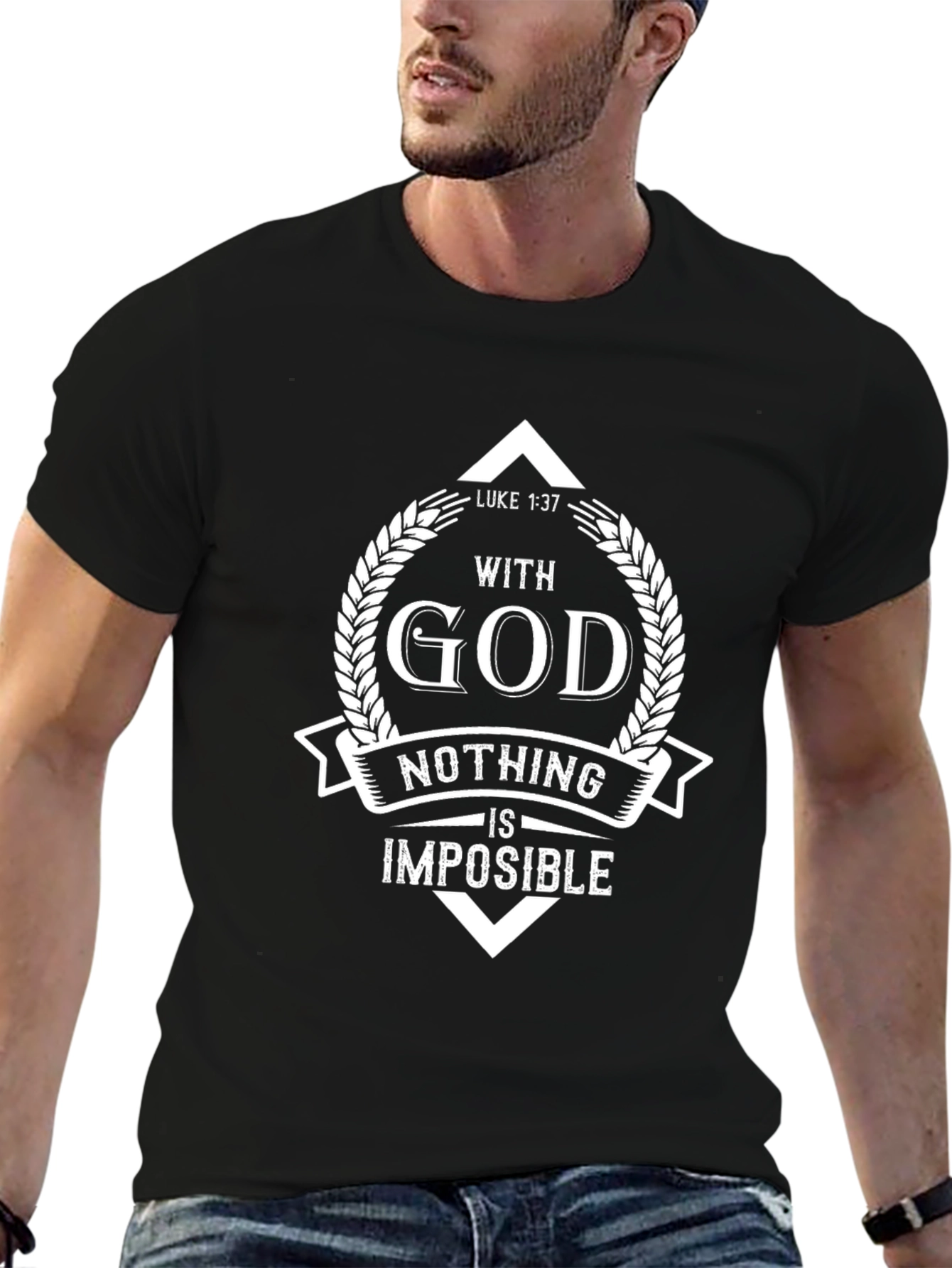 Black Faith-Inspired T-Shirt: With God Nothing Is Impossible view 6