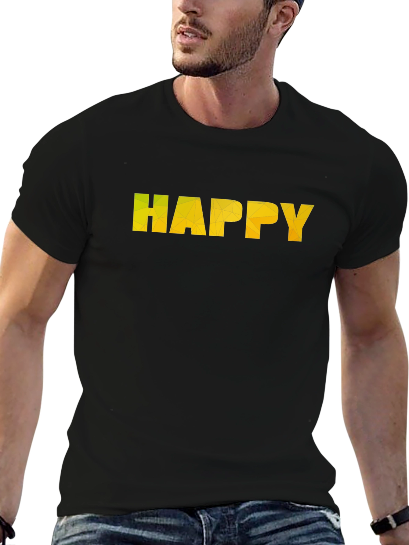 Black Geometric HAPPY Graphic Black T-Shirt view 6