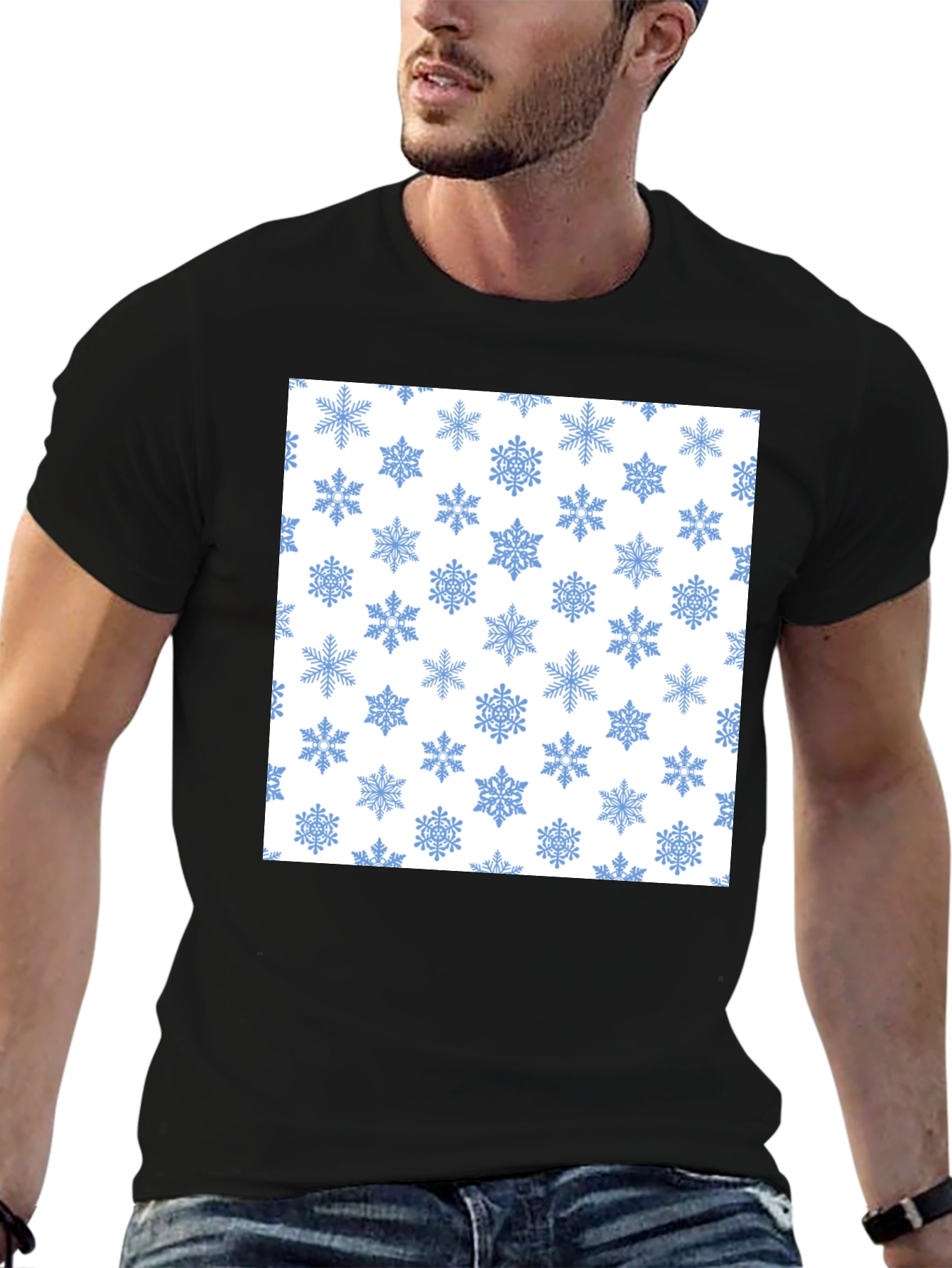 Black Snowflake Pattern Tee - Winter Holiday Style view 6