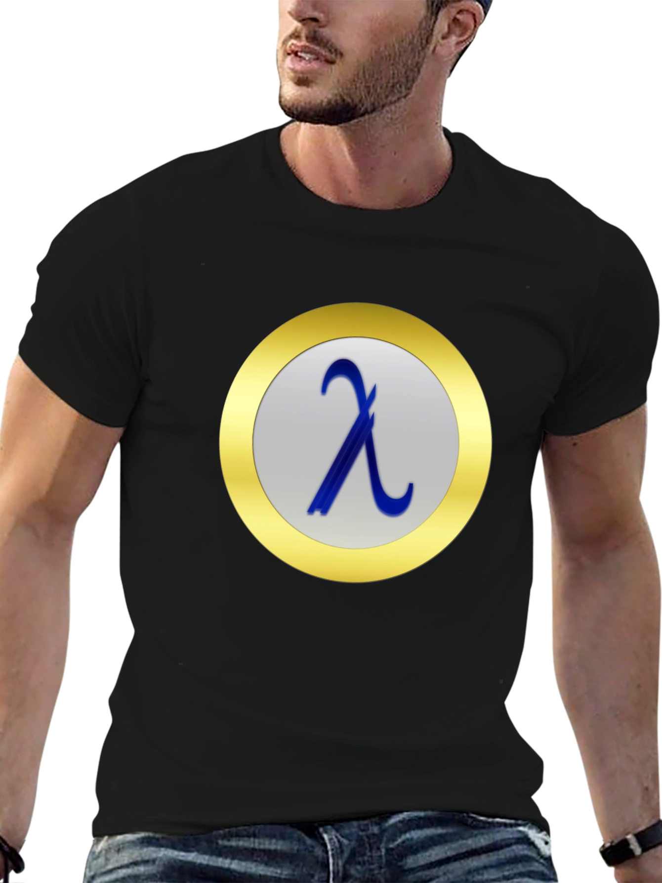 Black Lambda Symbol T-Shirt - Black Casual Tee view 6