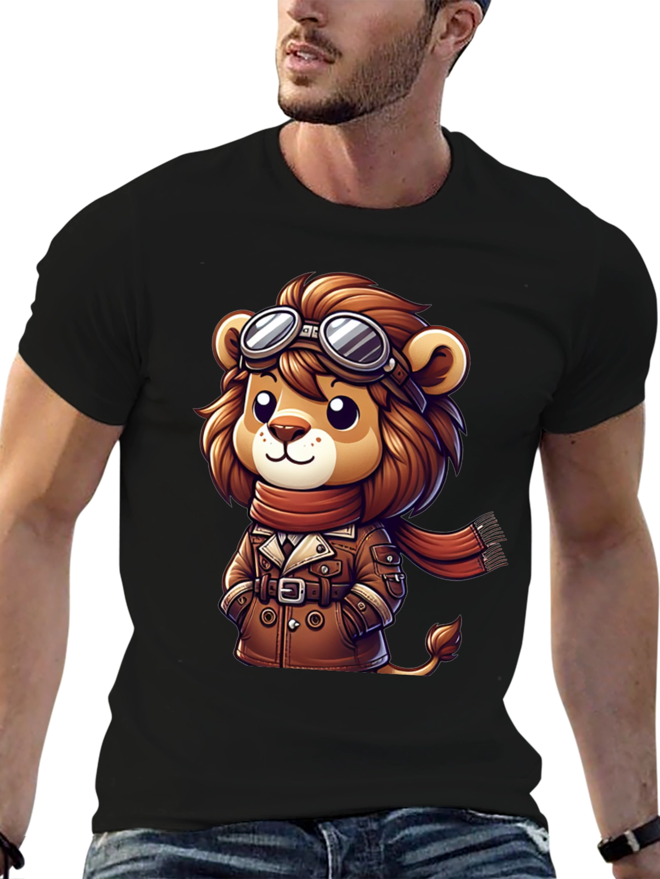 Black Lion Aviator Graphic Tee - Cartoon Style view 6
