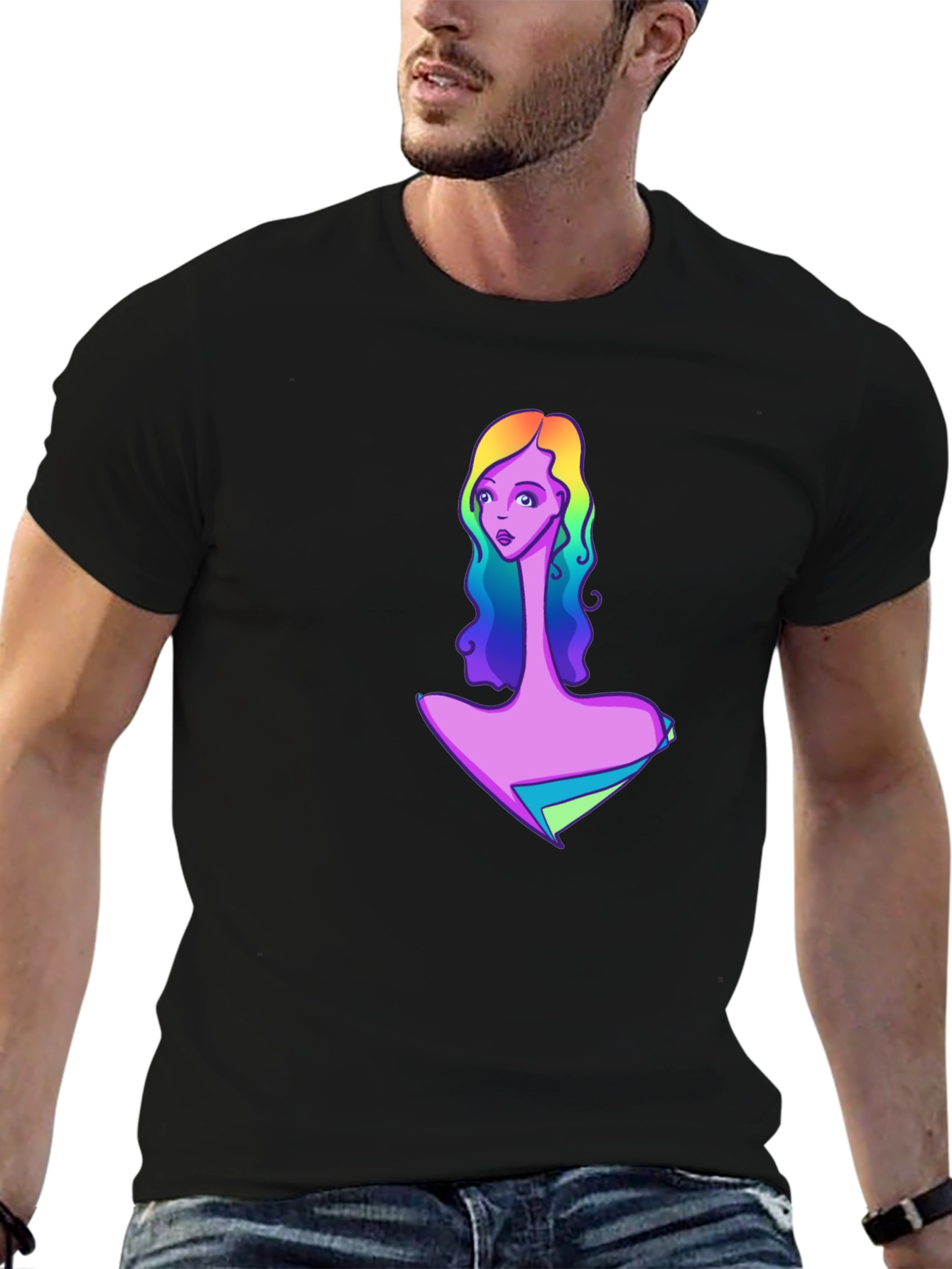 Black Rainbow Girl Graphic Black T-Shirt view 6
