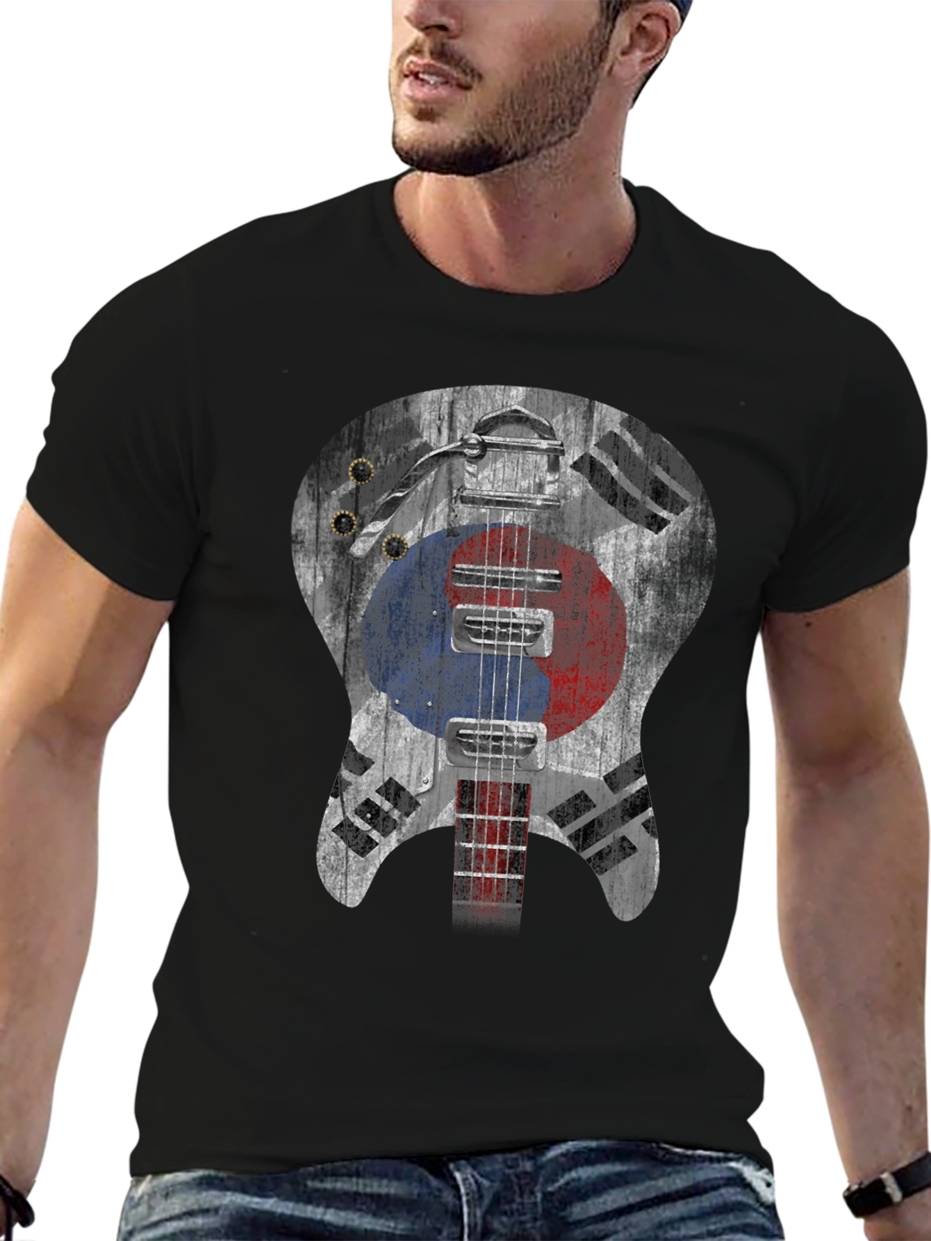 Black Korea Guitar Flag T-Shirt view 6