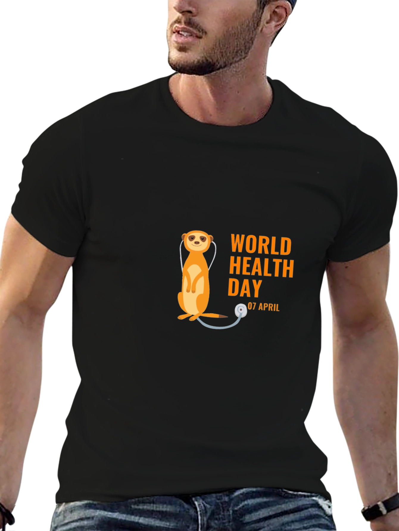 Black World Health Day Meerkat T-Shirt view 6