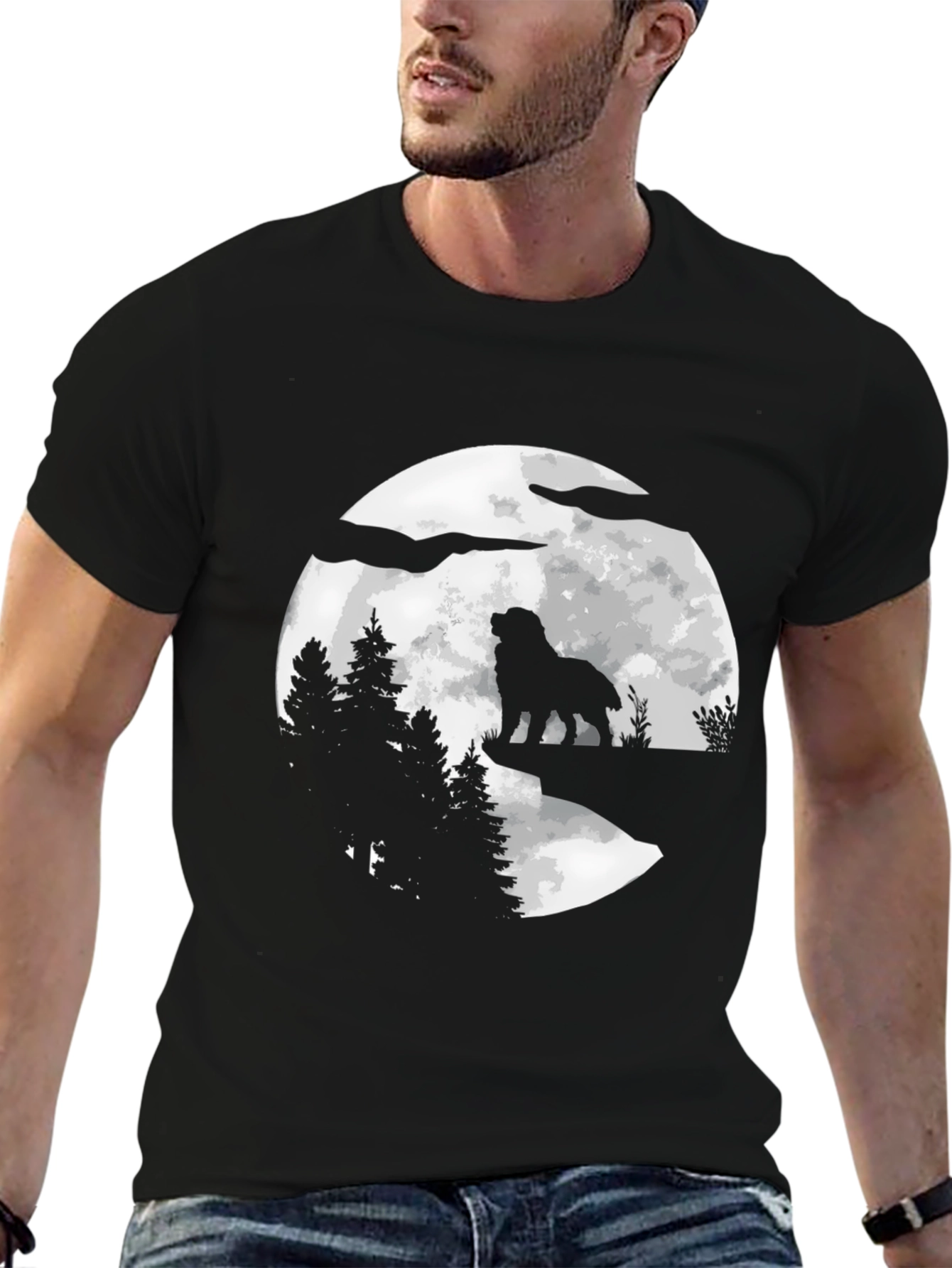 Black Wolf Moon Graphic Tee - Nature Lover's Black T-Shirt view 6