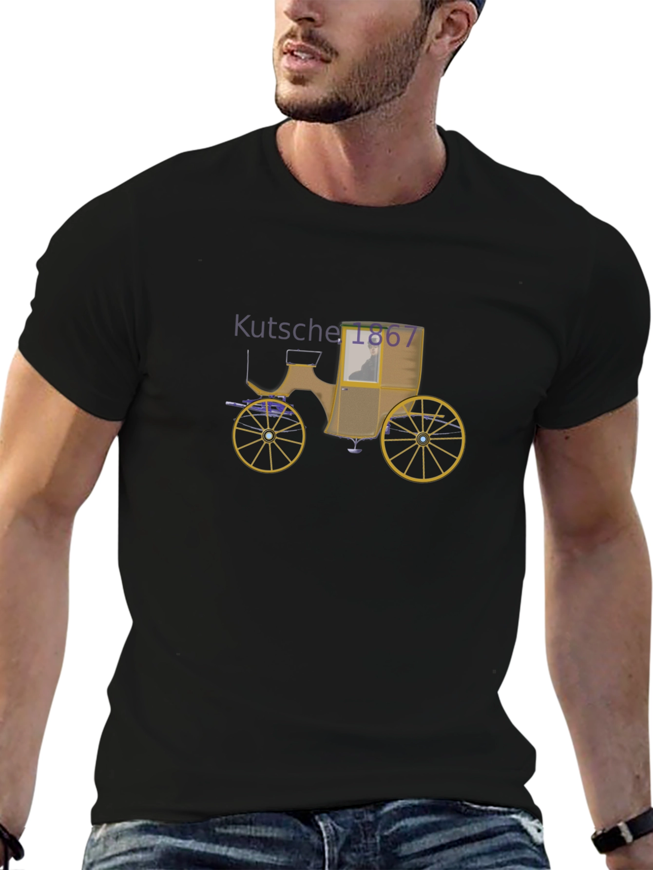 Black Vintage Carriage Graphic Tee - Classic Style view 6