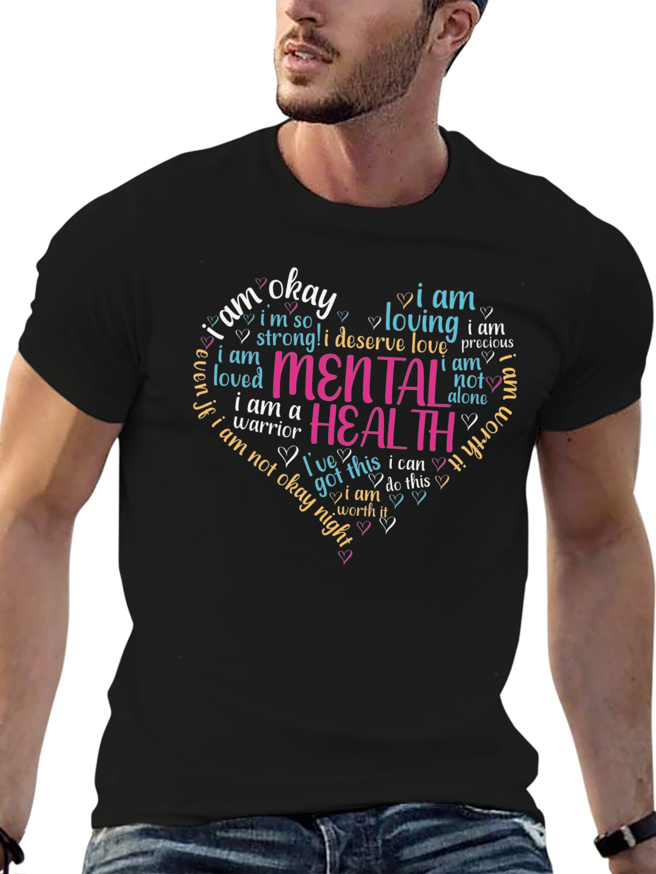 Black Mental Health Awareness Heart T-Shirt - Black view 6