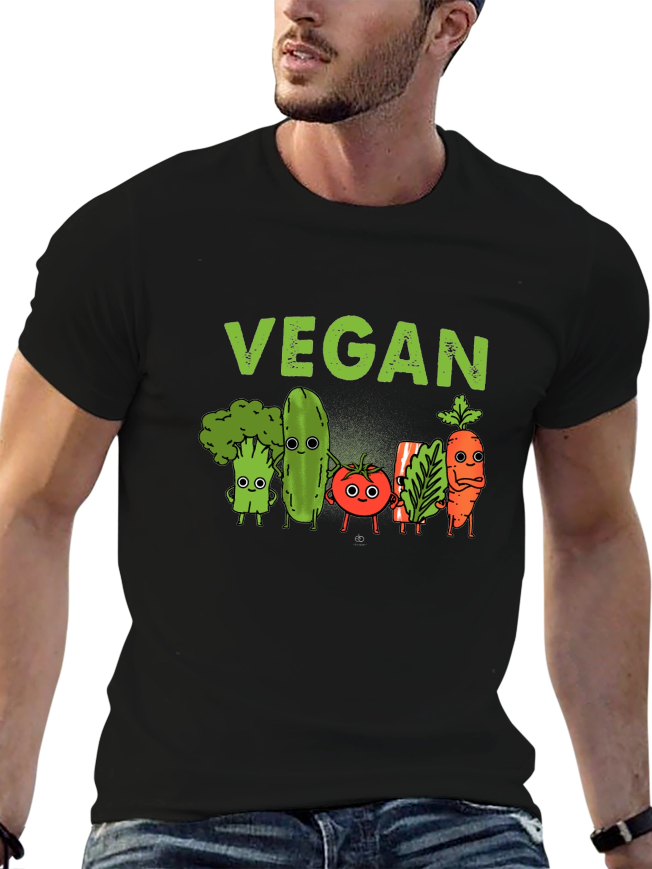 Black Vegan T-Shirt - Cute Cartoon Vegetables view 6