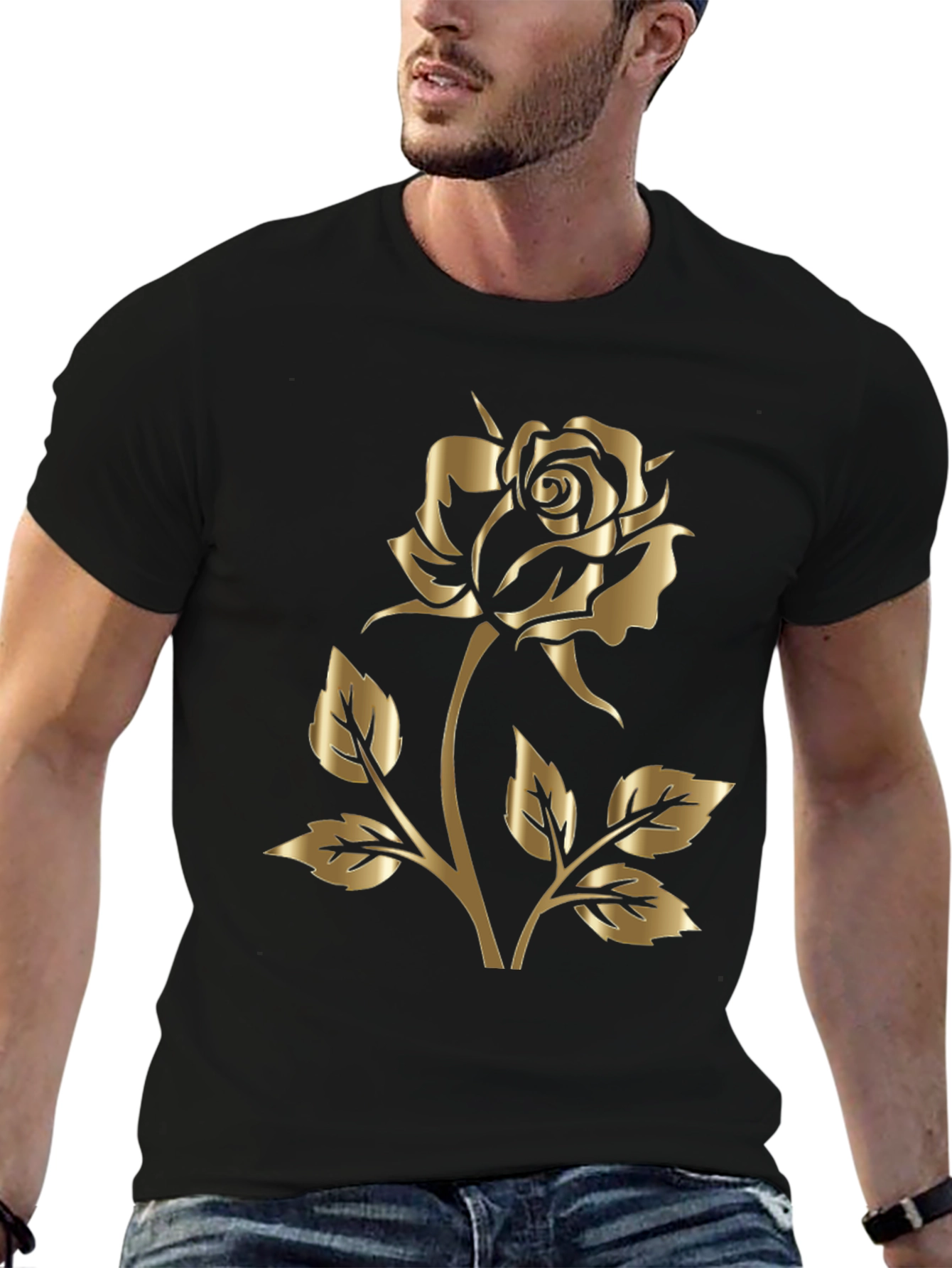 Black Gold Rose Graphic Black T-Shirt view 6
