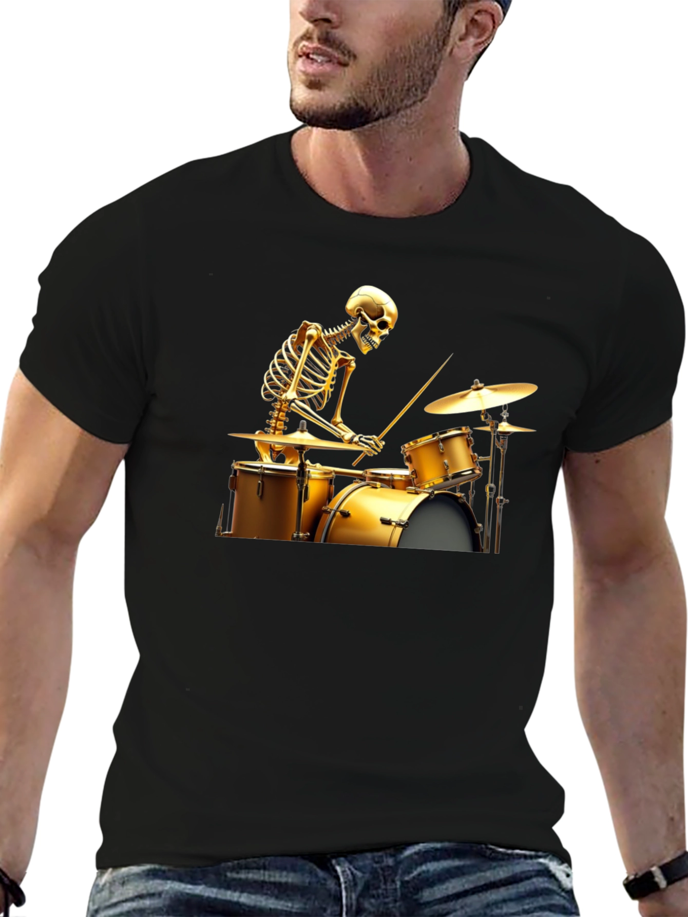 Black Skeleton Drummer Graphic Tee - Black T-Shirt view 6