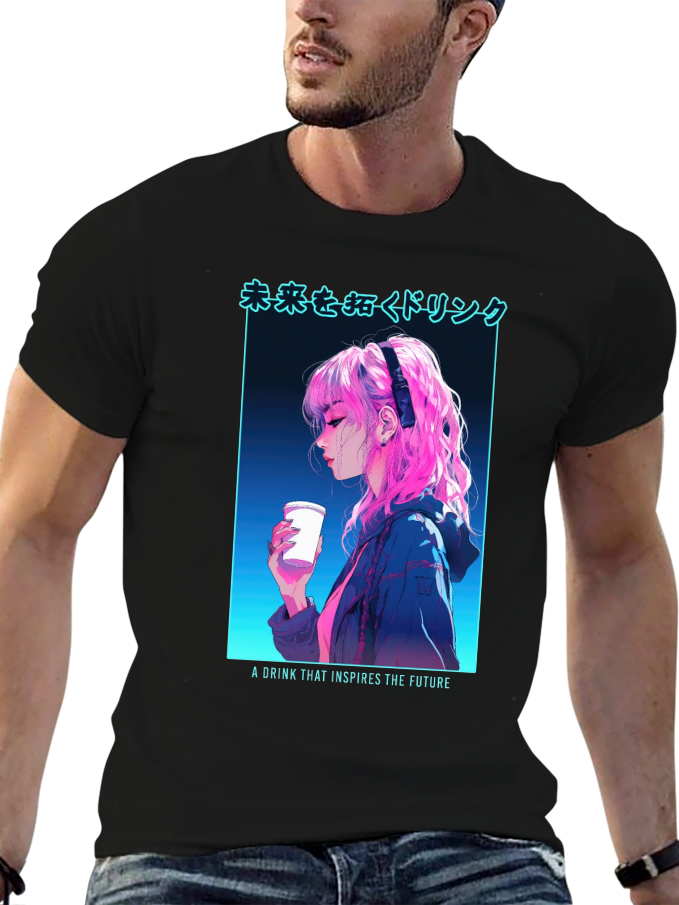 Black Anime Girl Drink T-Shirt - Inspire The Future view 6