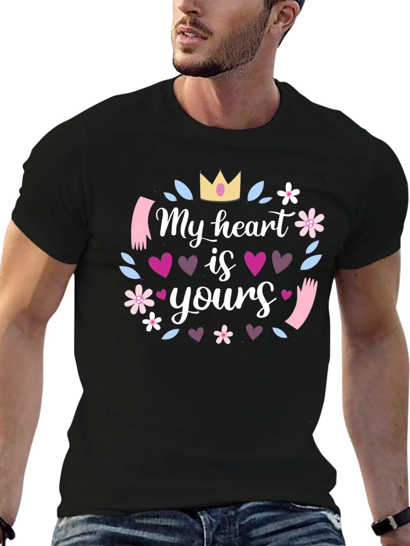 Black My Heart is Yours Graphic Tee - Black Cotton view 6