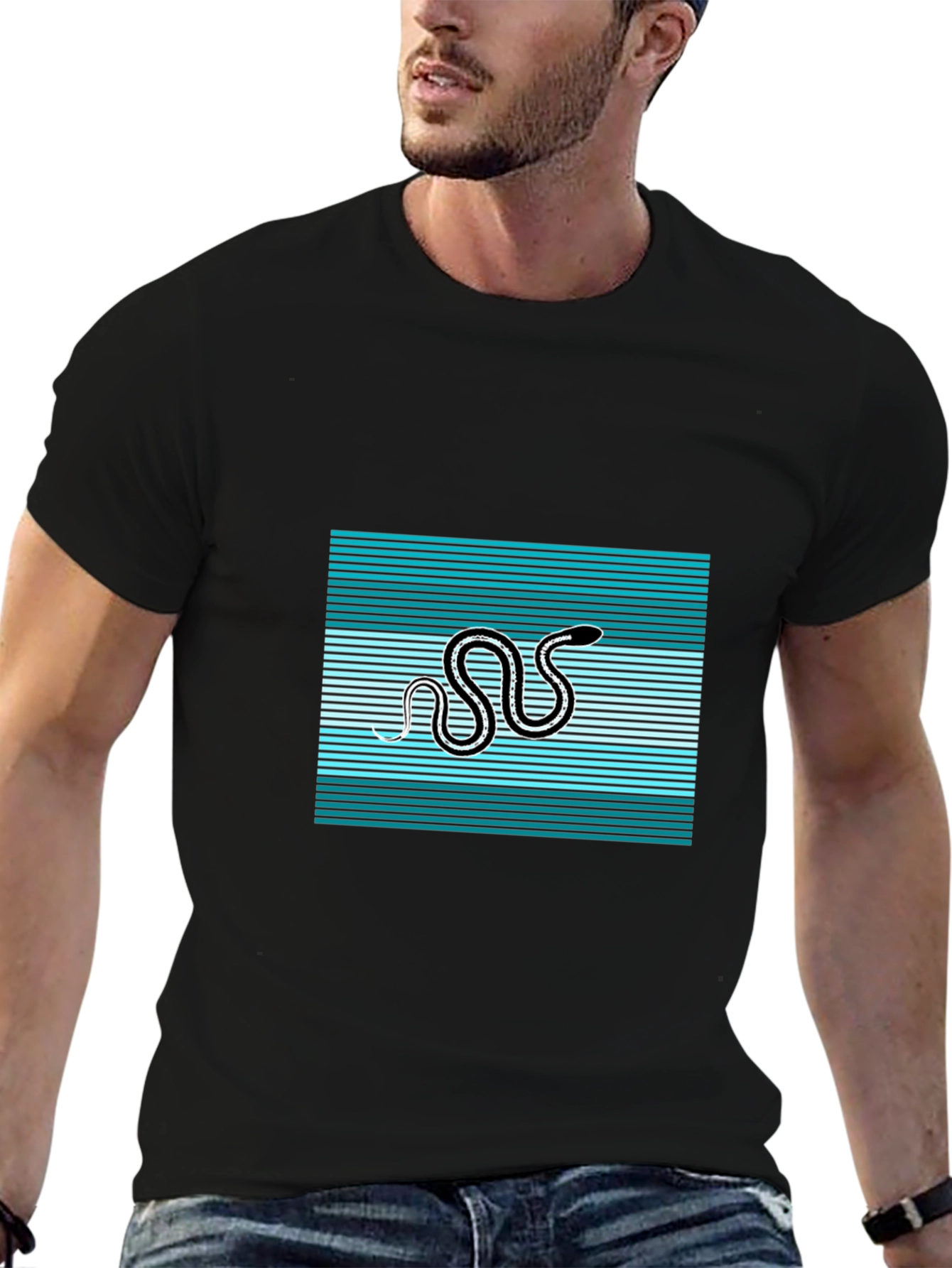Black Retro Snake Tee: Black Graphic T-Shirt view 6
