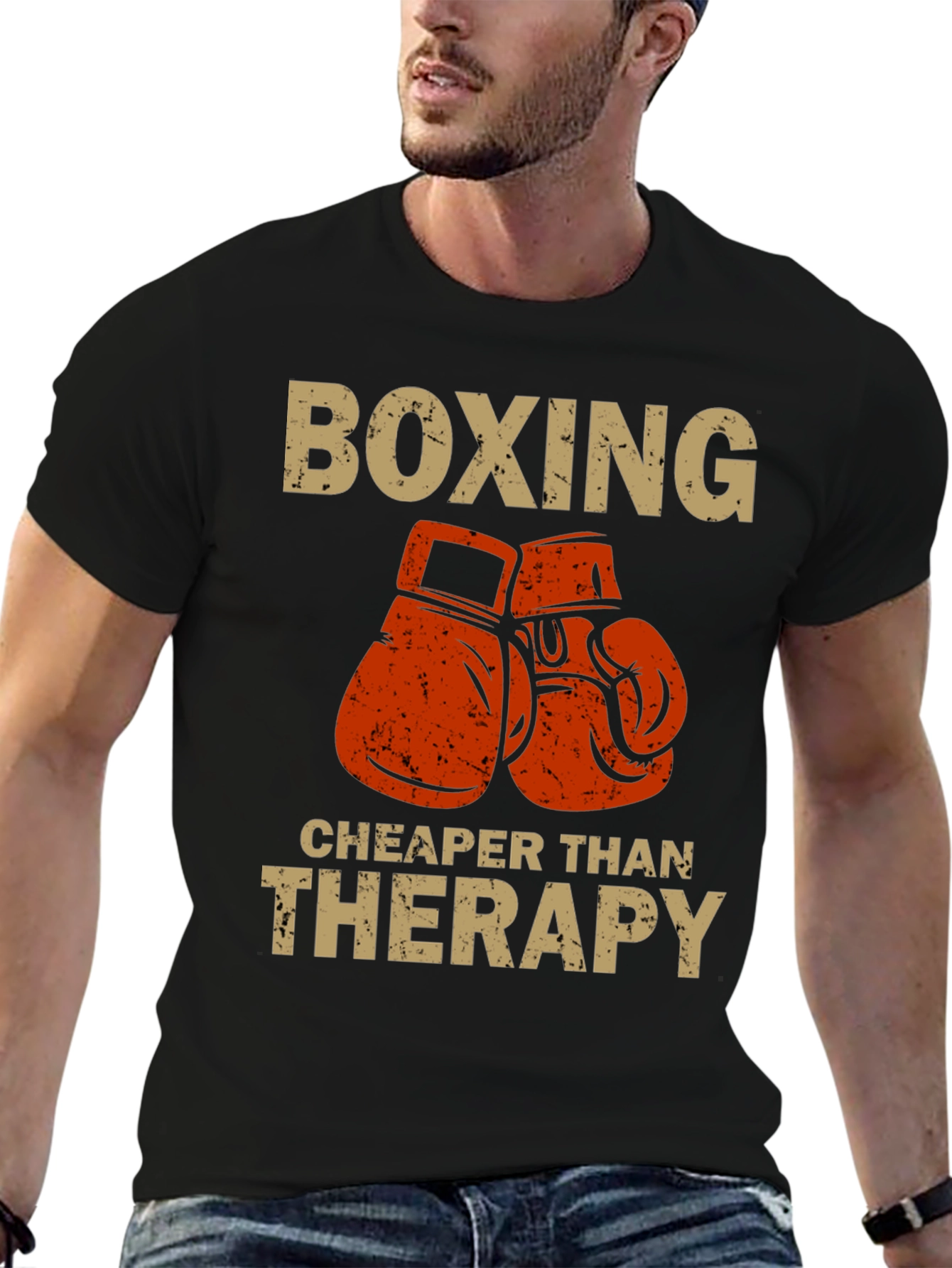 Black Boxing Cheaper Than Therapy T-Shirt view 6