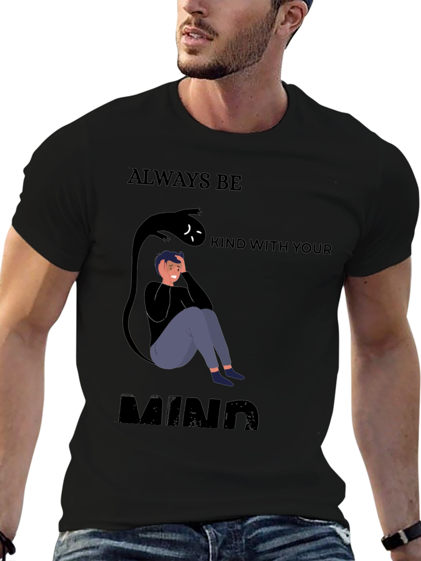 Black Be Kind To Your Mind Black Graphic Tee view 6