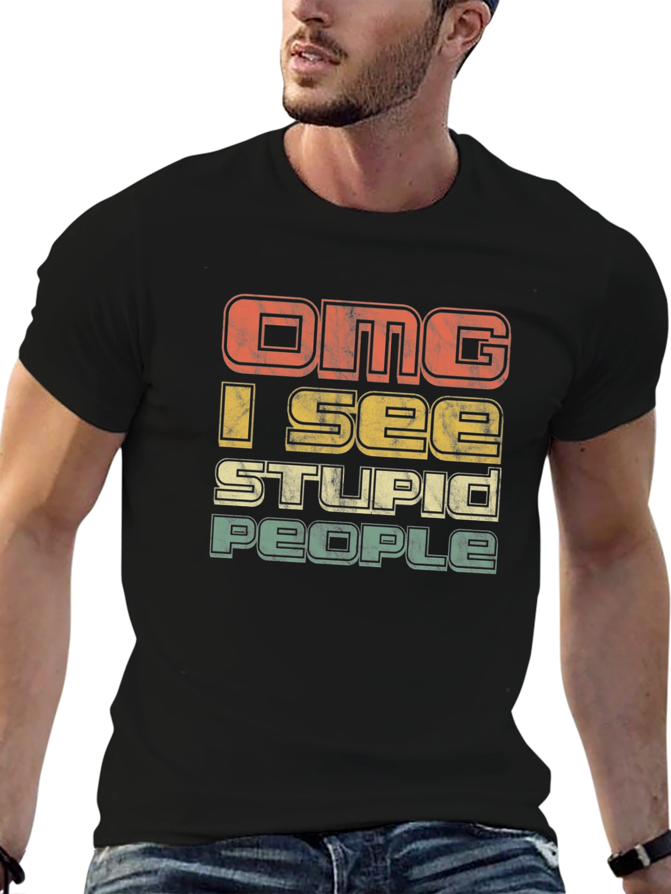 Black OMG I See Stupid People Graphic T-Shirt view 6