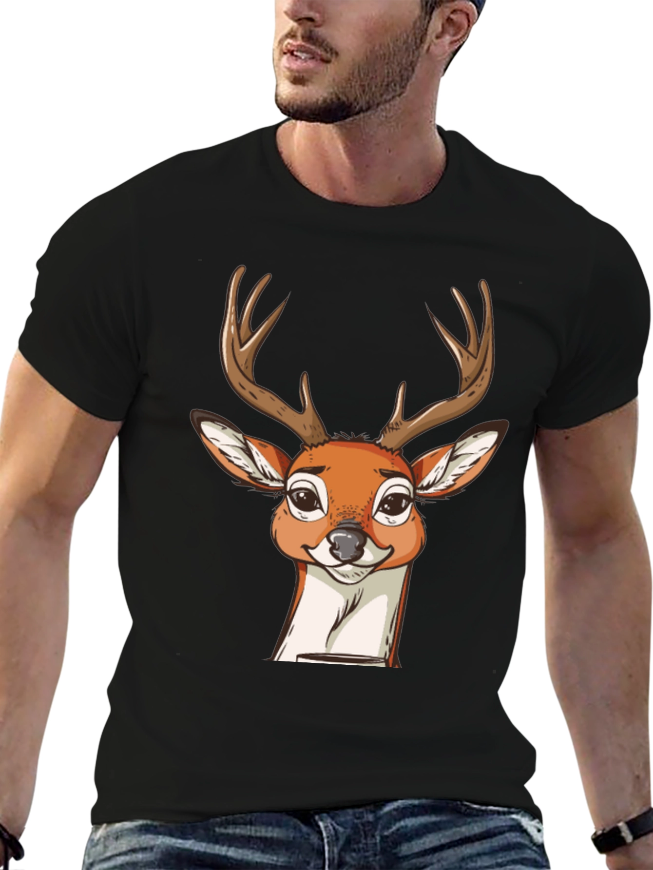 Black Deer Graphic T-Shirt - Men's Black Crew Neck Tee view 6