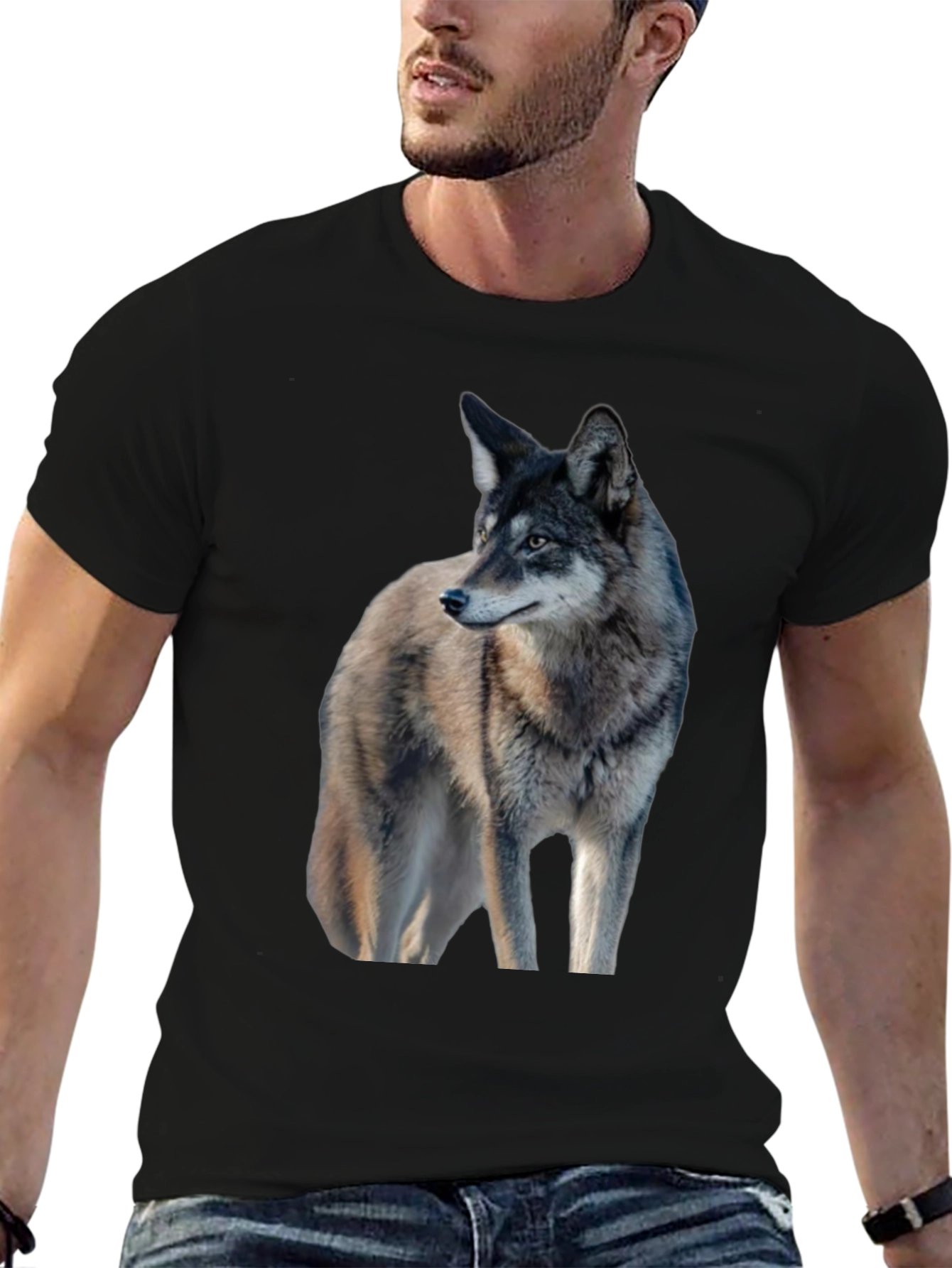 Black Wolf Graphic Black T-Shirt view 6
