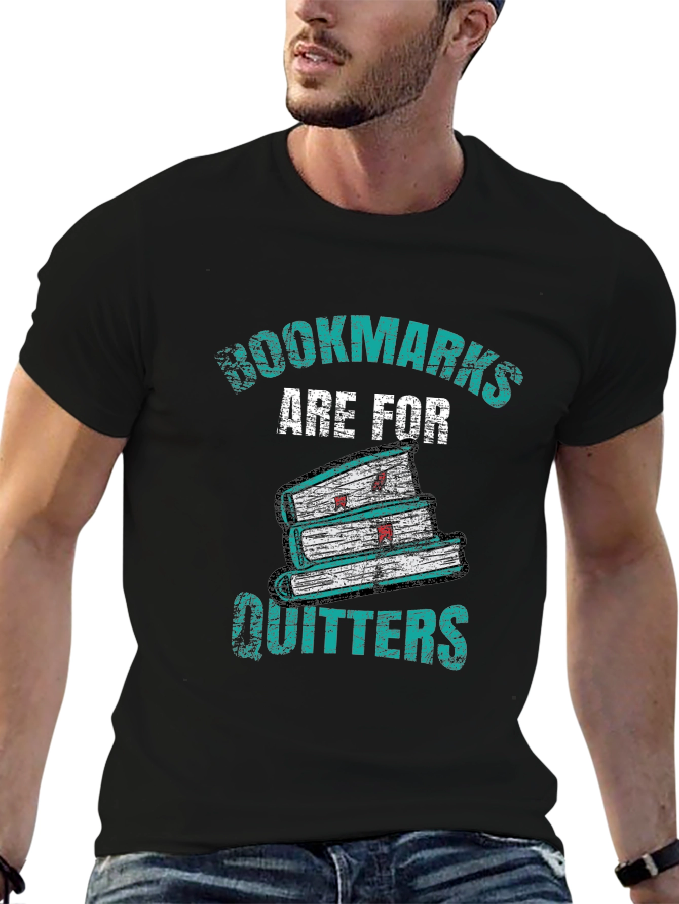 Black Bookmarks Are For Quitters Graphic T-Shirt view 6