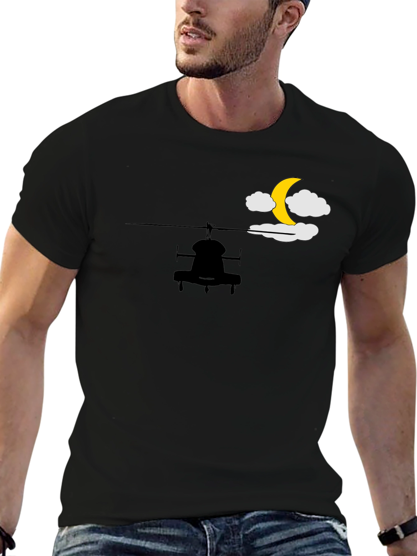 Black Helicopter Moon T-Shirt - Night Flight Design view 6