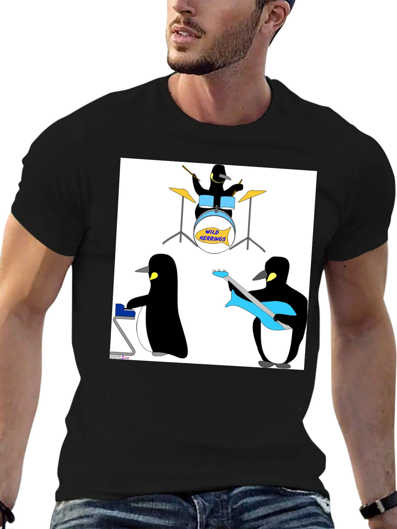 Black Penguin Band Graphic Tee - Black Cotton T-Shirt view 6