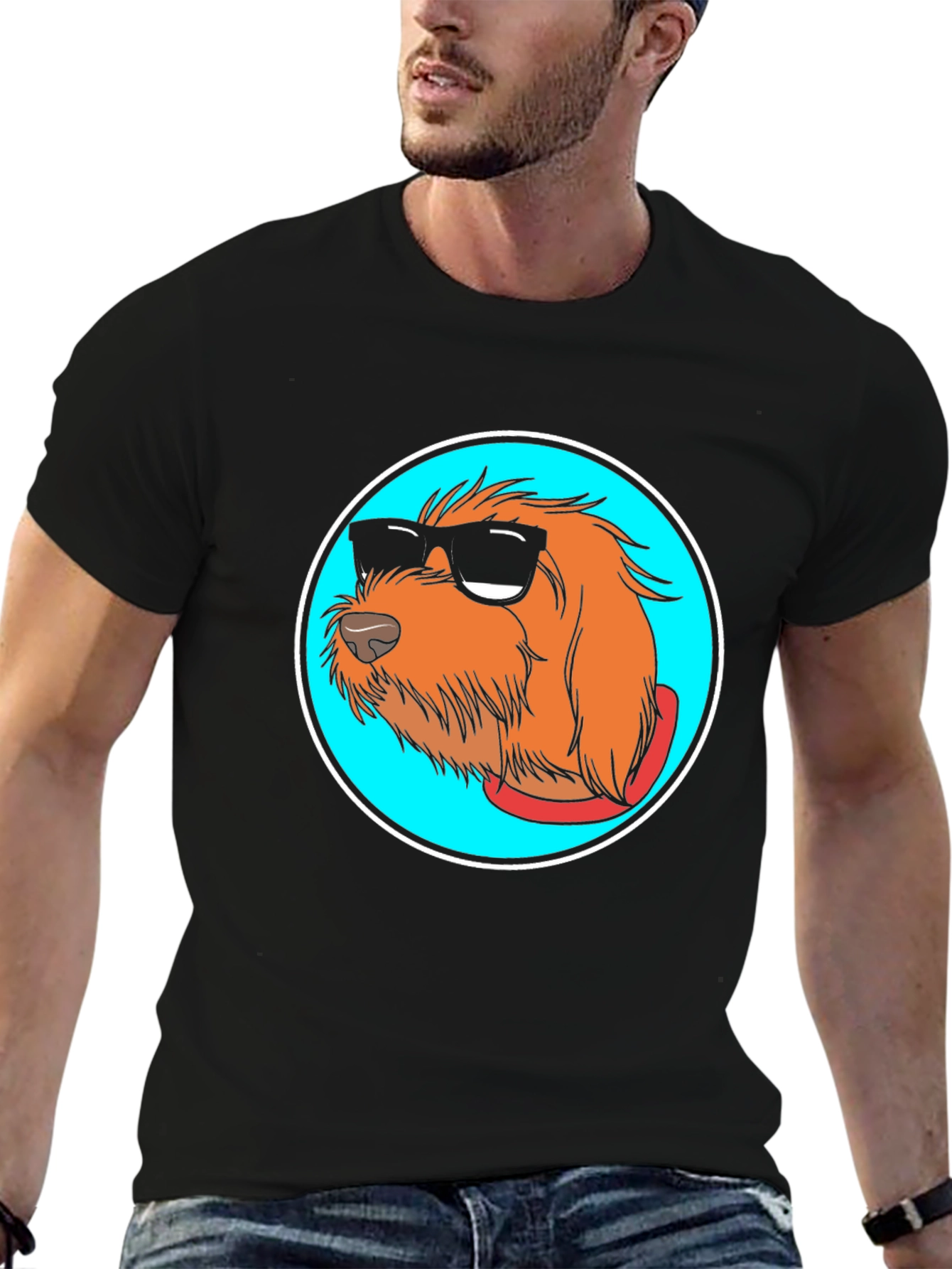 Black Cool Dog Graphic Tee - Black Cotton Blend view 6