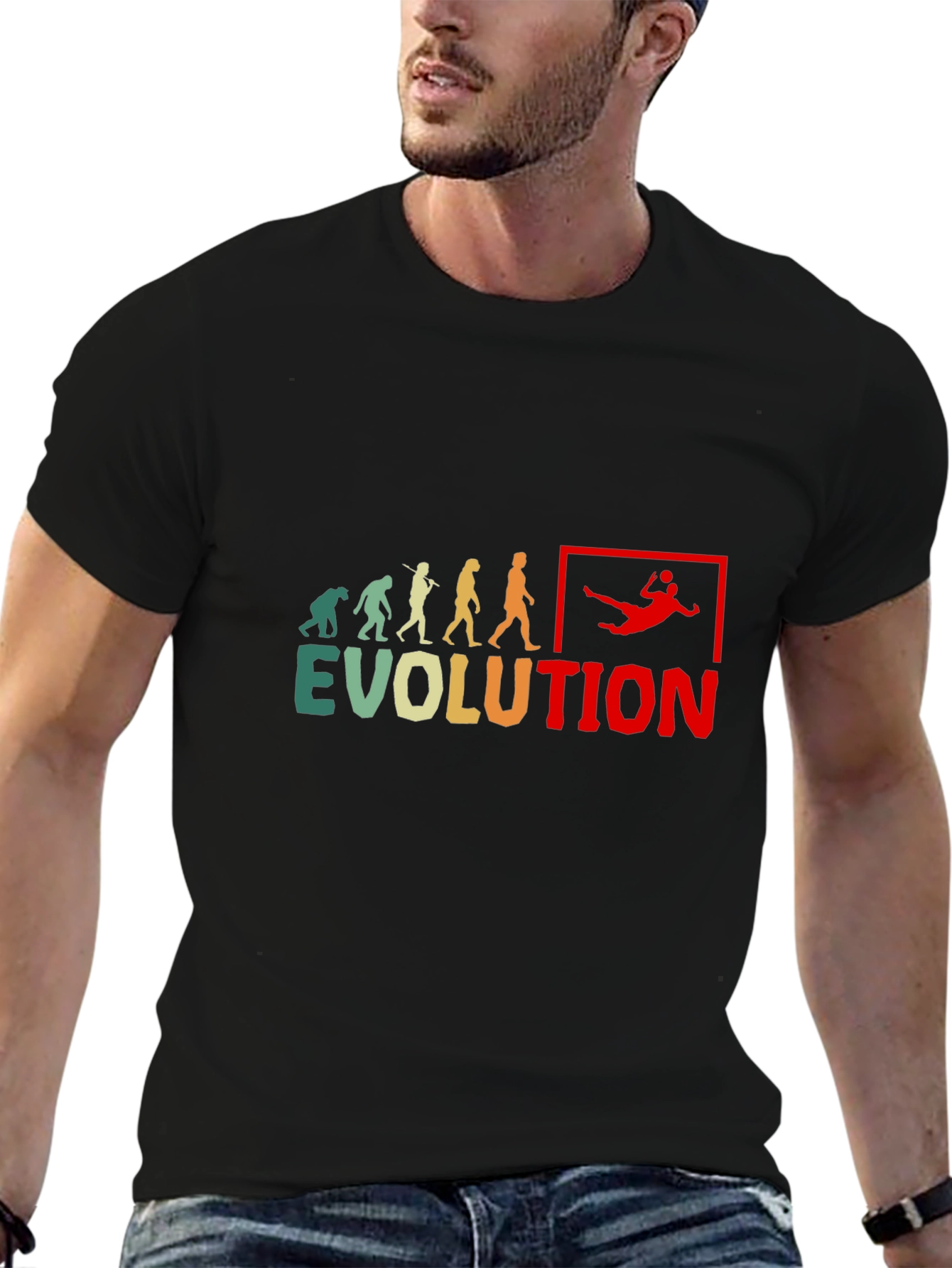 Black Evolution Handball Graphic Tee - Funny Sports T-Shirt view 6