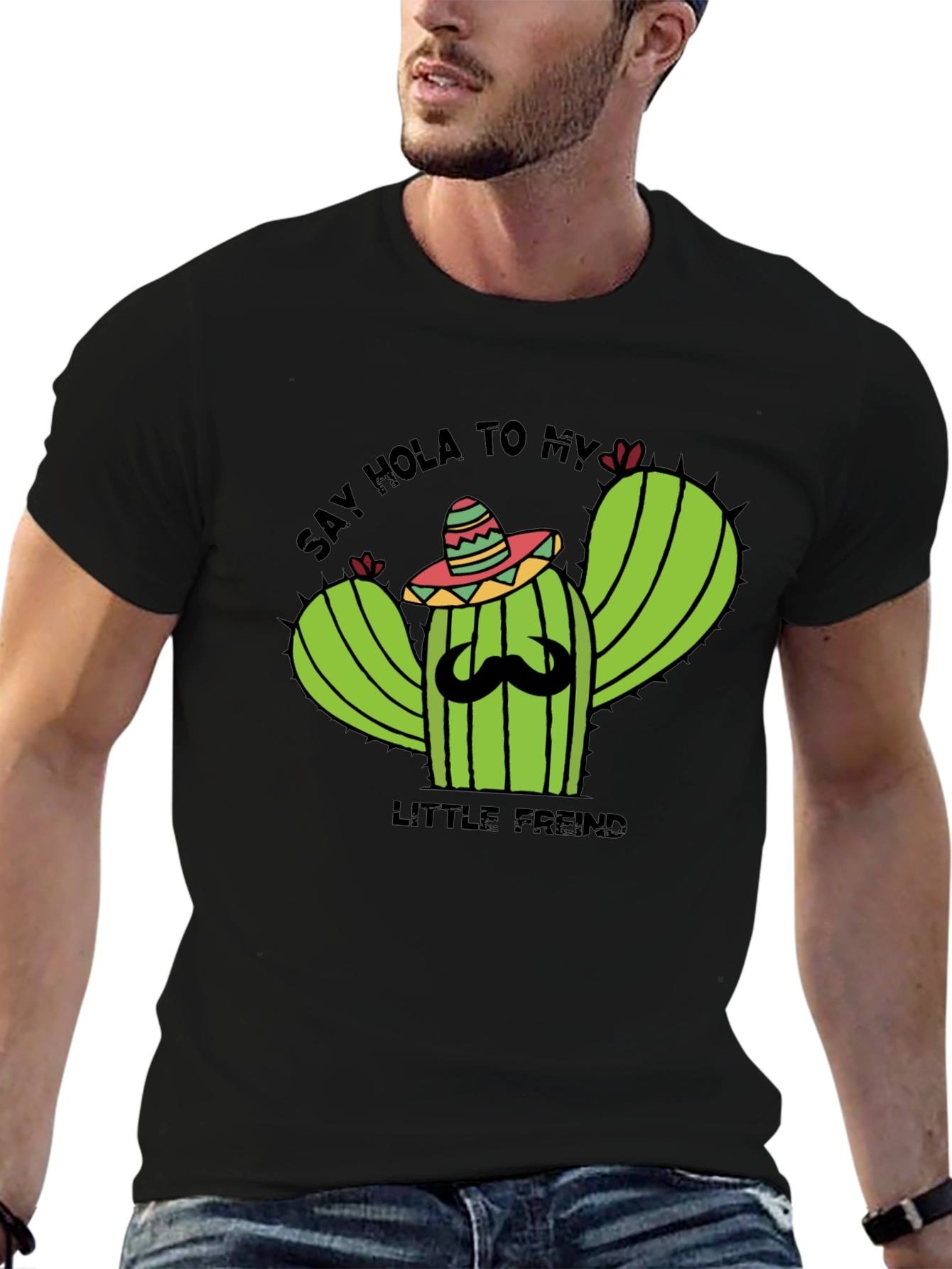 Black Hola Cactus T-Shirt - Funny Graphic Tee view 6