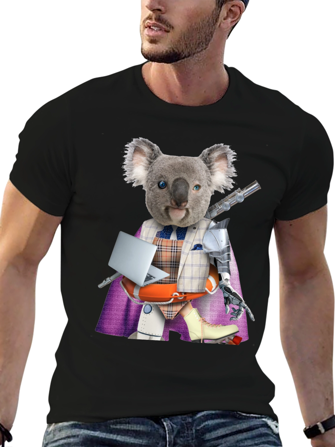 Black Koala Robot T-Shirt - Unique Graphic Tee view 6