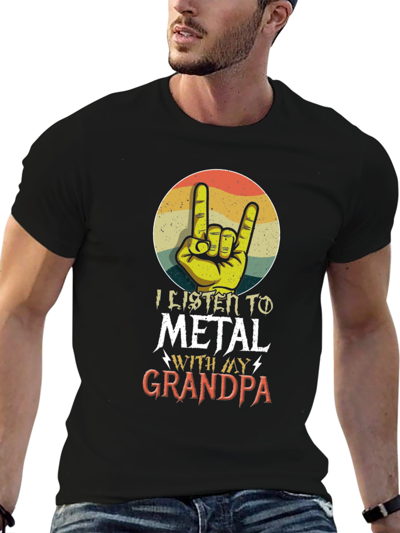 Black I Listen To Metal With My Grandpa T-Shirt view 6