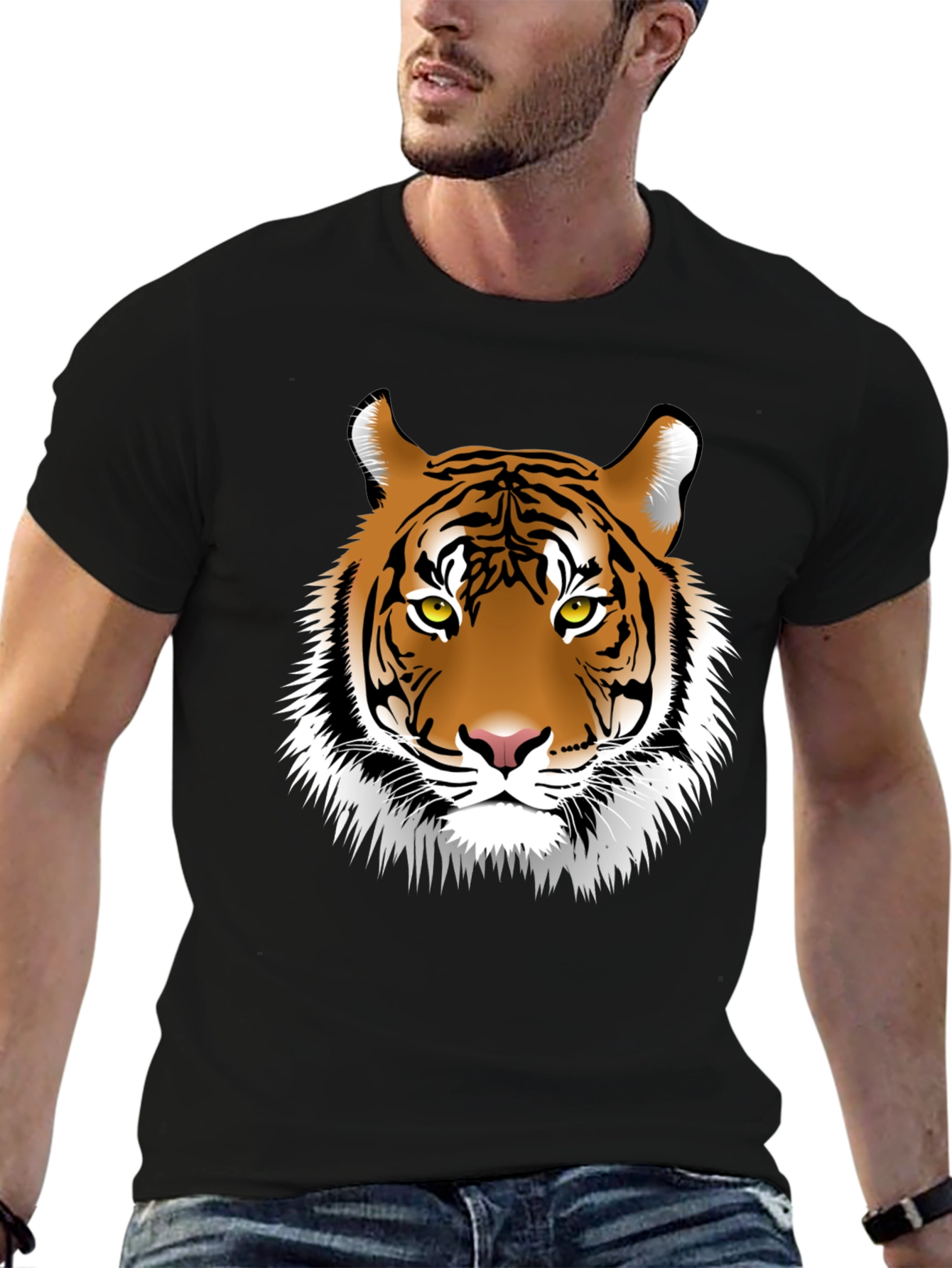 Black Cool Tiger Graphic Tee - Black Cotton Shirt view 6
