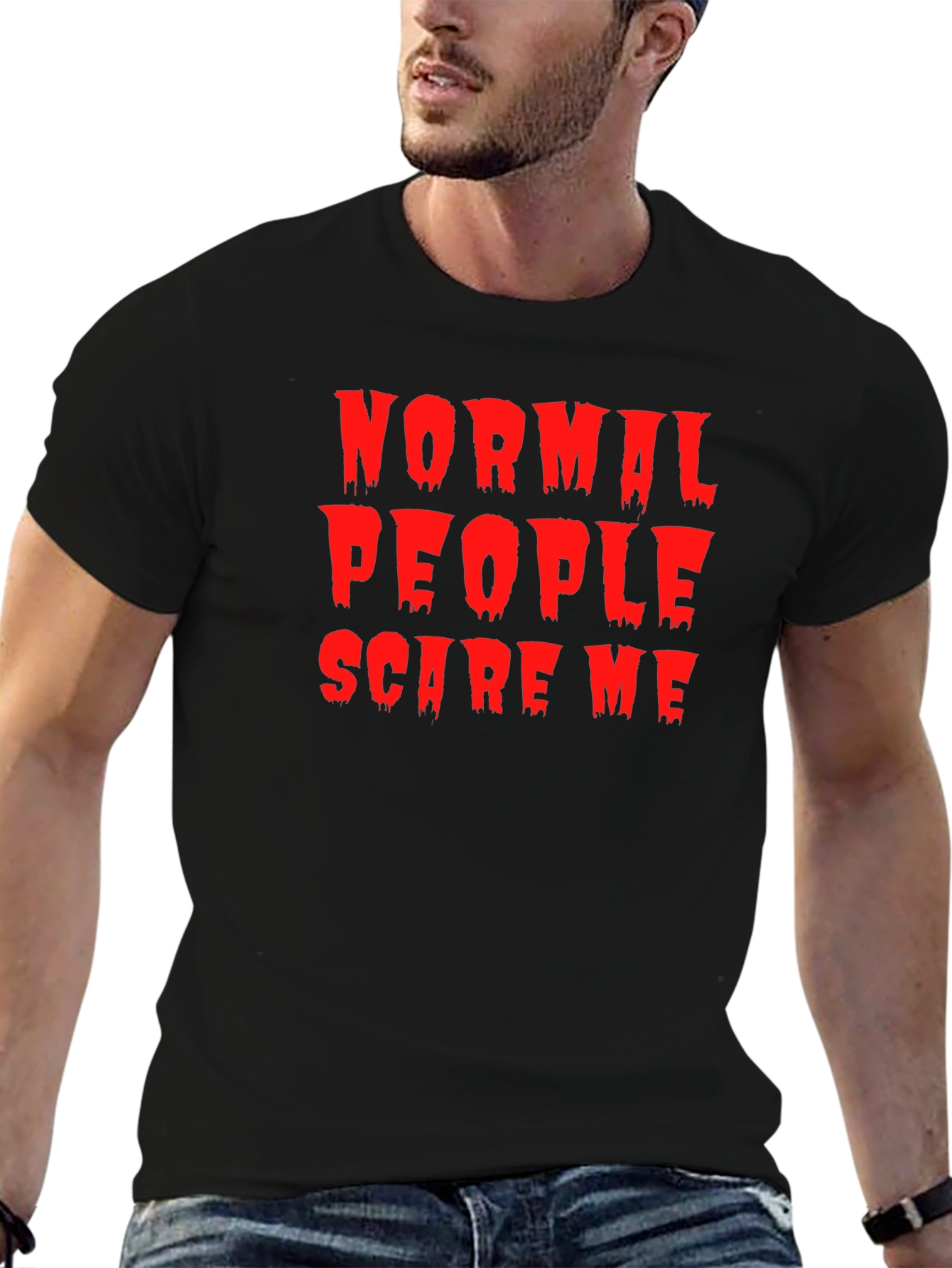Black Normal People Scare Me T-Shirt - Halloween Tee view 6