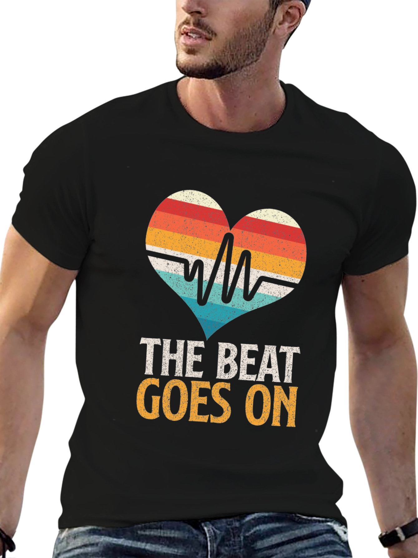 Black The Beat Goes On Heartbeat T-Shirt view 6