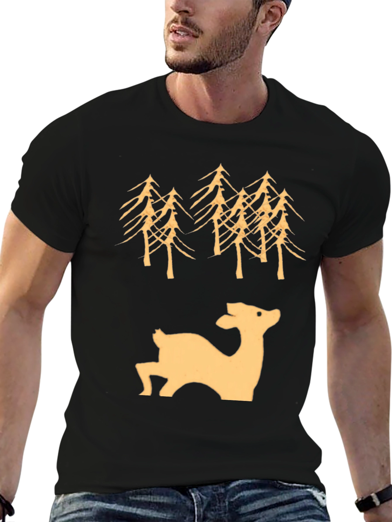 Black Deer & Trees Graphic Tee - Black view 6