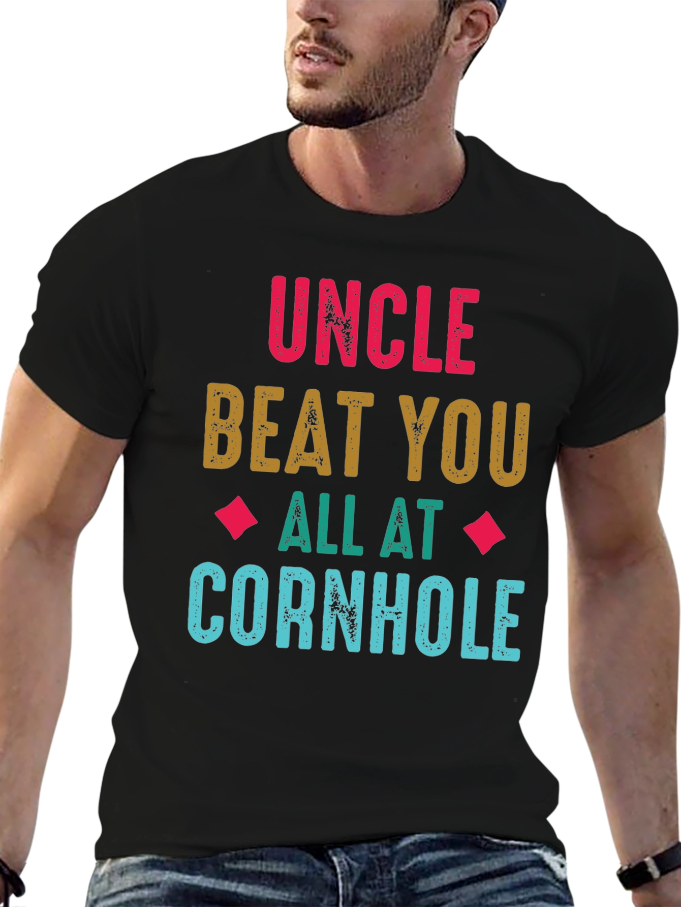 Black Uncle Cornhole T-Shirt - Funny Family Game Day Tee view 6