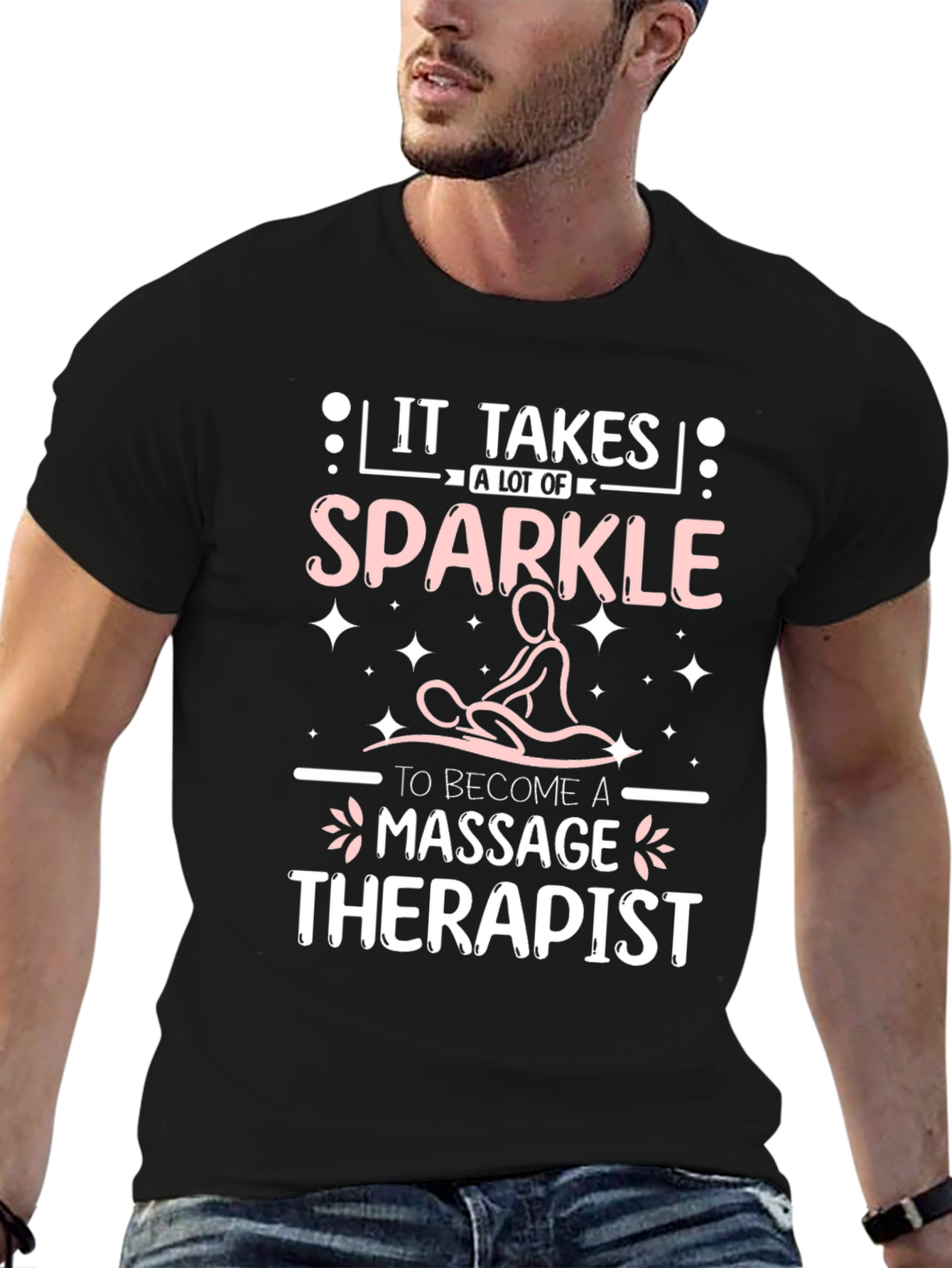 Black Massage Therapist Sparkle T-Shirt view 6
