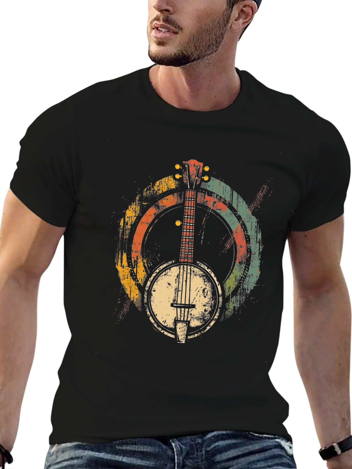 Black Retro Banjo Graphic Tee - Musical Style view 6