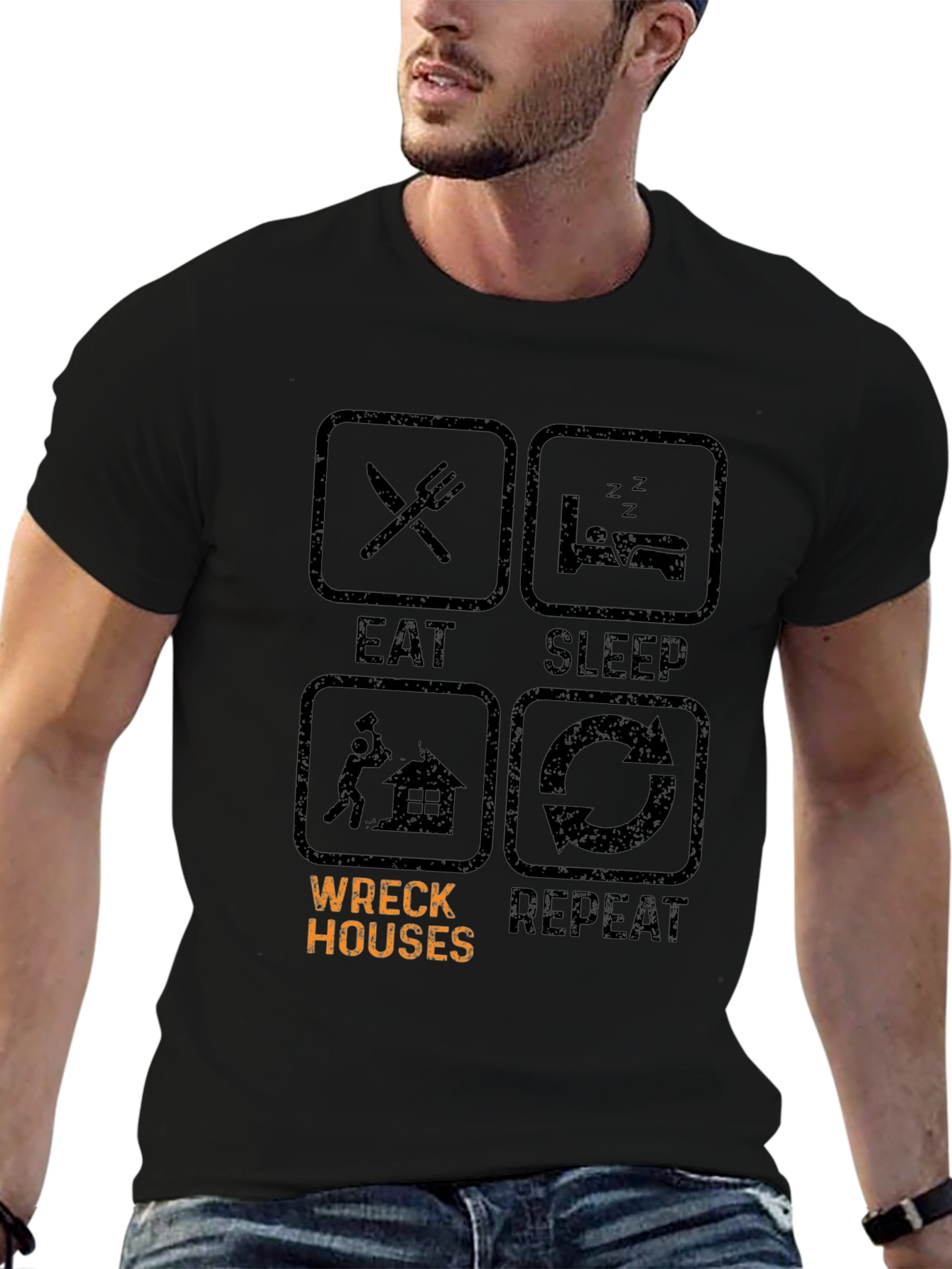 Black Eat Sleep Wreck Houses Repeat T-Shirt view 6